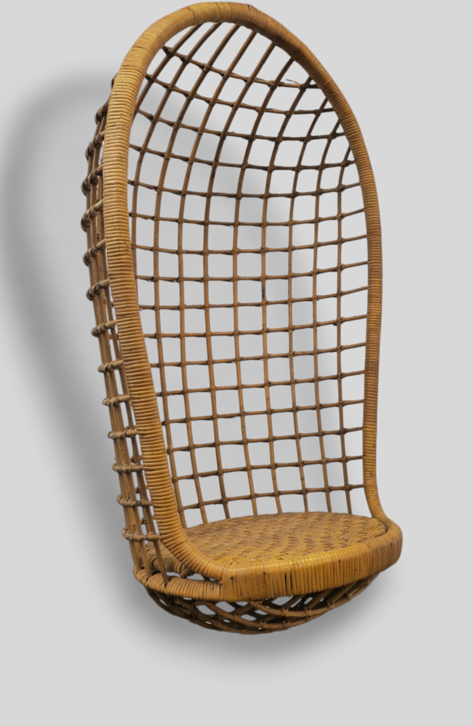 Danny Ho Fong Hanging Swinging Basket Chair: Danny Ho Fong Hanging Swinging Basket Chair. Tropi-Cal. USA. Rattan. 27w x 24 1/2d x45 1/2h