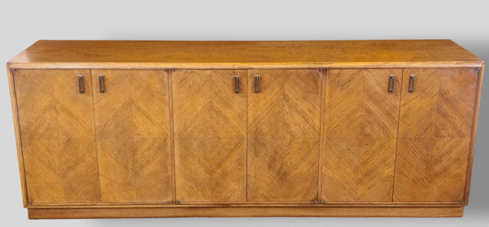 Jack Cartwright Founders Credenza / Cabinet: John Cartwright Founders Credenza / Cabinet. Founders Furniture Co. USA, 1965. 6 doors with open storage and interior drawers. Manufacturer's label to drawer. Walnut and brass. 77 3/4w x 19 3/4d x 29h