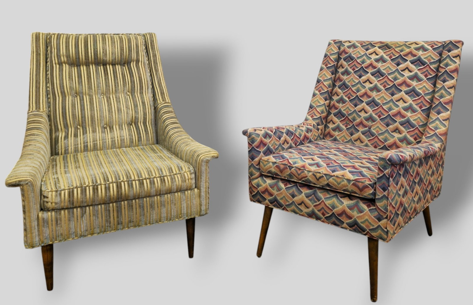 MCM Lounge Chairs Milo Baughman Style: MCM Lounge Chairs Milo Baughman Style. USA. 1950s. Upholstery and walnut.