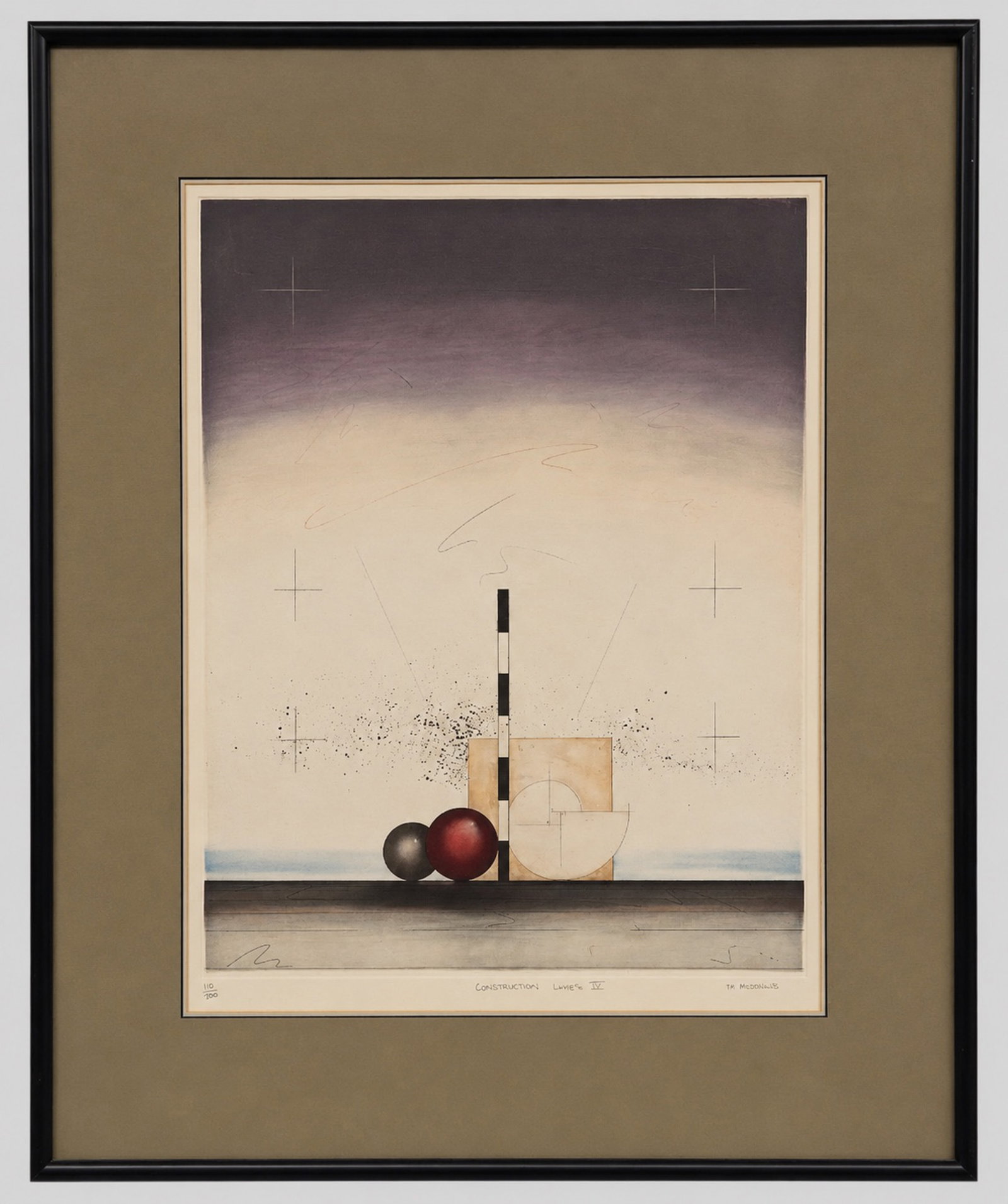 Michael Andrews Mixed Media: Michael Andrews (1928-1995, England) Etching, Aquatint and Collage on paper titled Construction Lines IV. Signed, titled and numbered 110/200 in lower margin.