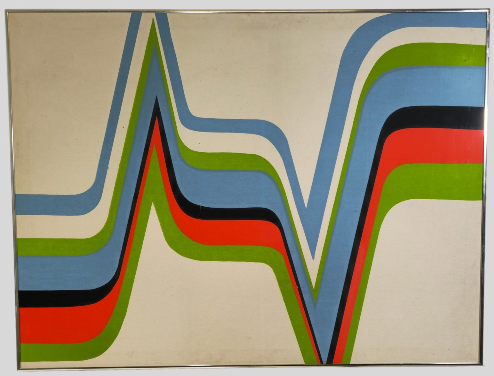 Geometric Composition Acrylic Painting: Geometric Composition Acrylic Painting. Unsigned. 1970. Composition on canvas. Sight 29 1/2 x 39 1/2. Frame 30 1/4 x 40 1/4.