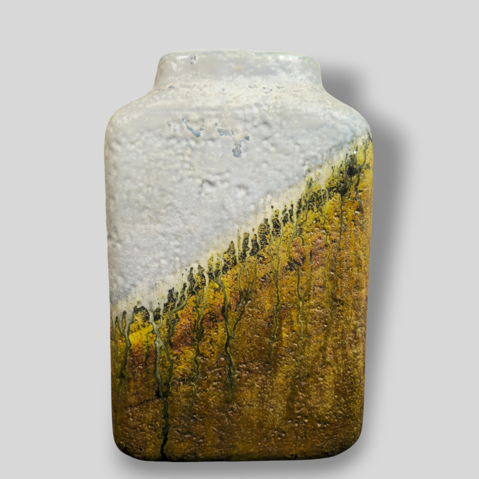 Marcello Fantoni Raymor Volcanic Glazed Earthenware Vase: Marcello Fantoni Raymor Volcanic Glazed Earthenware Vase. Italy. 1955. Signed to underside. Provenance: The Jonas Meyer Karp, Cincinnati, Ohio. 8w x 4 1/2d x 13 1/4h.