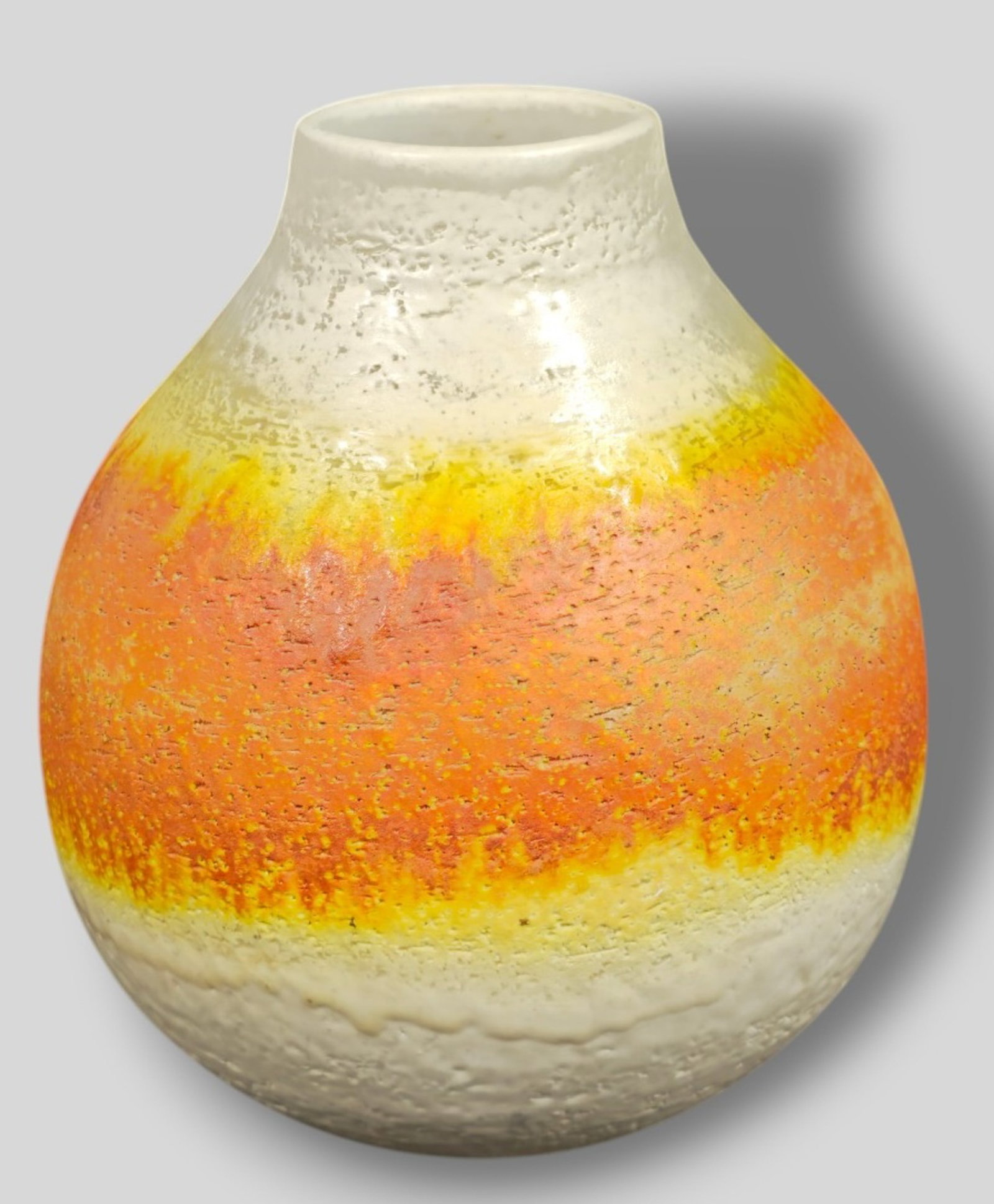 Marcello Fantoni Raymor Volcanic Glazed Earthenware Vase: Marcello Fantoni Raymor Volcanic Glazed Earthenware Vase. Italy. 1956. Signed to underside. Provenance: The Jonas Meyer Karp, Cincinnati, Ohio. 5 1/2 dia x 6 3/4h.