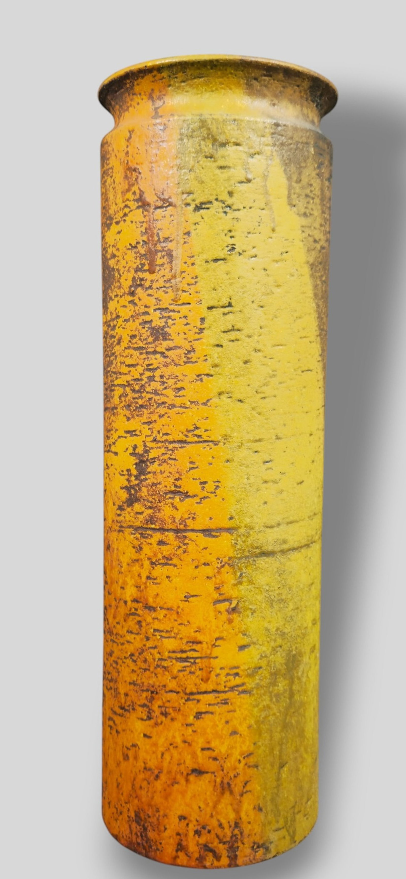 Marcello Fantoni Raymor Volcanic Glazed Earthenware Vase: Marcello Fantoni Raymor Volcanic Glazed Earthenware Vase. Italy. 1955. Signed to underside. Provenance: The Jonas Meyer Karp, Cincinnati, Ohio. 4 7/8 dia x 15 1/4 h.