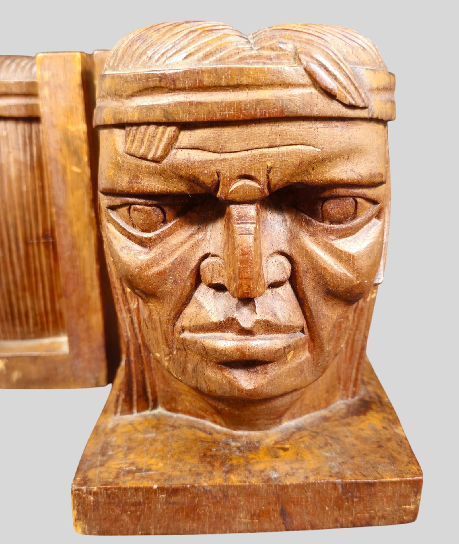 MCM Carved Head Bookends - 2