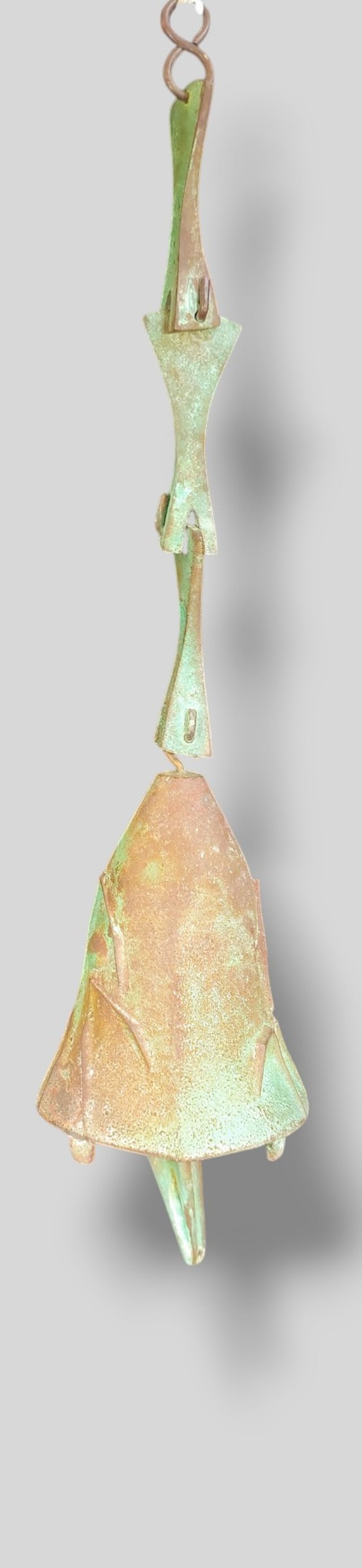 Paolo Soleri Arcosanti Wind Chime Bell: Paolo Soleri Arcosanti Wind Chime Bell. USA. 1970. Signed to side. Bronze with applied patina. 4dia x 14h.