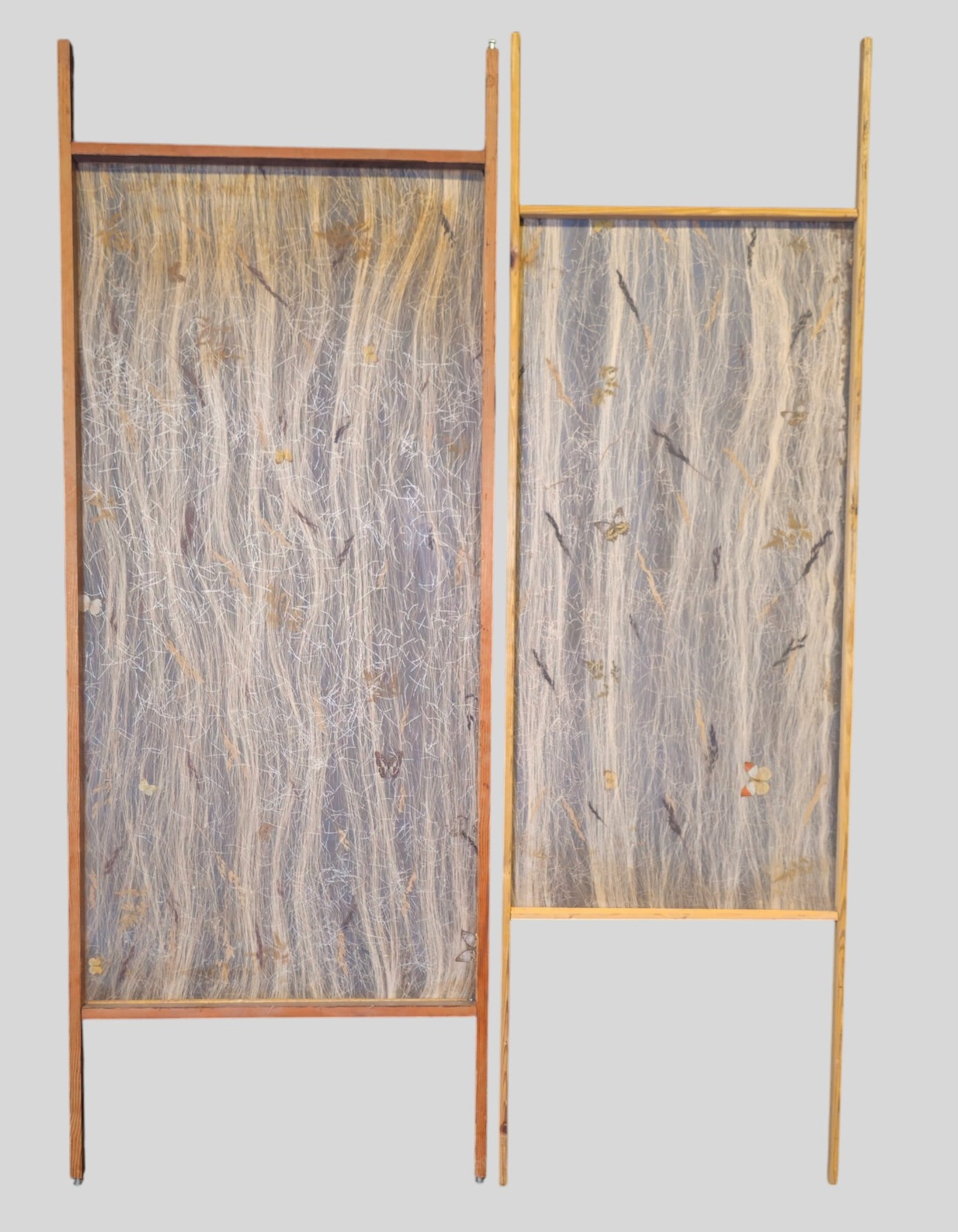 MCM Translucent Acrylic Butterfly Room Dividers: MCM Translucent Acrylic Butterfly Room Dividers. USA. 1950s. Acrylic and lacquered wood. 36w x 1 3/4d x 95h. Smaller Divider29 3/8 w x 1 3/4 d x 95h.
