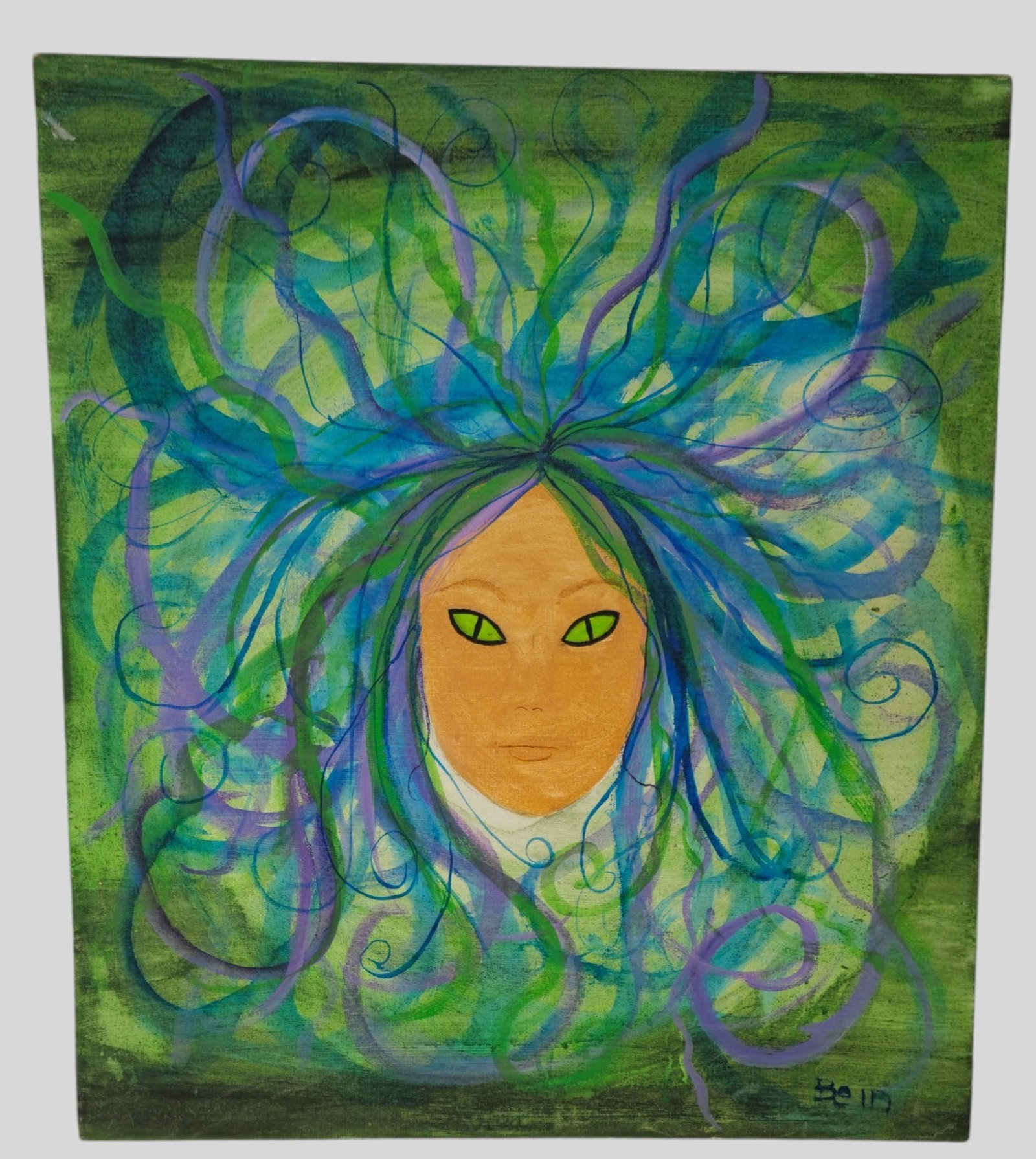 N Bein Oil: N Bein Oil, untitled. Oil on canvas, unusual portrait. Signed lower right and to verso. Size 30 x 26 1/4.
