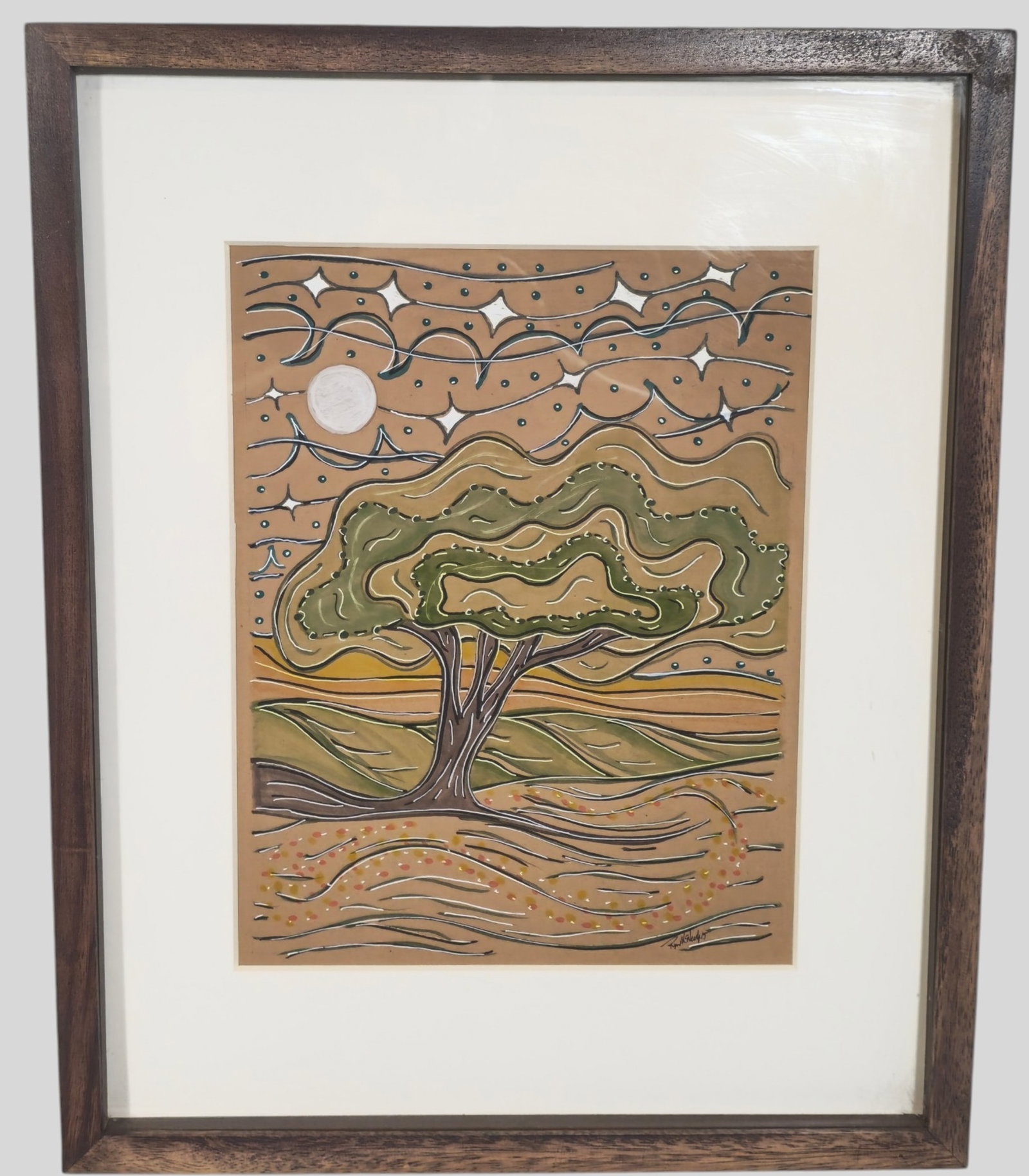 Ryan McNeely Mixed Media: Ryan McNeely (20th/21st Century, Cincinnati) Gouache, watercolor and marked on paper. Untitled. Whimsical tree. Signed lower right. Sight 13 1/2 x 10 1/4. Frame 21 1/8 x 17 1/8.