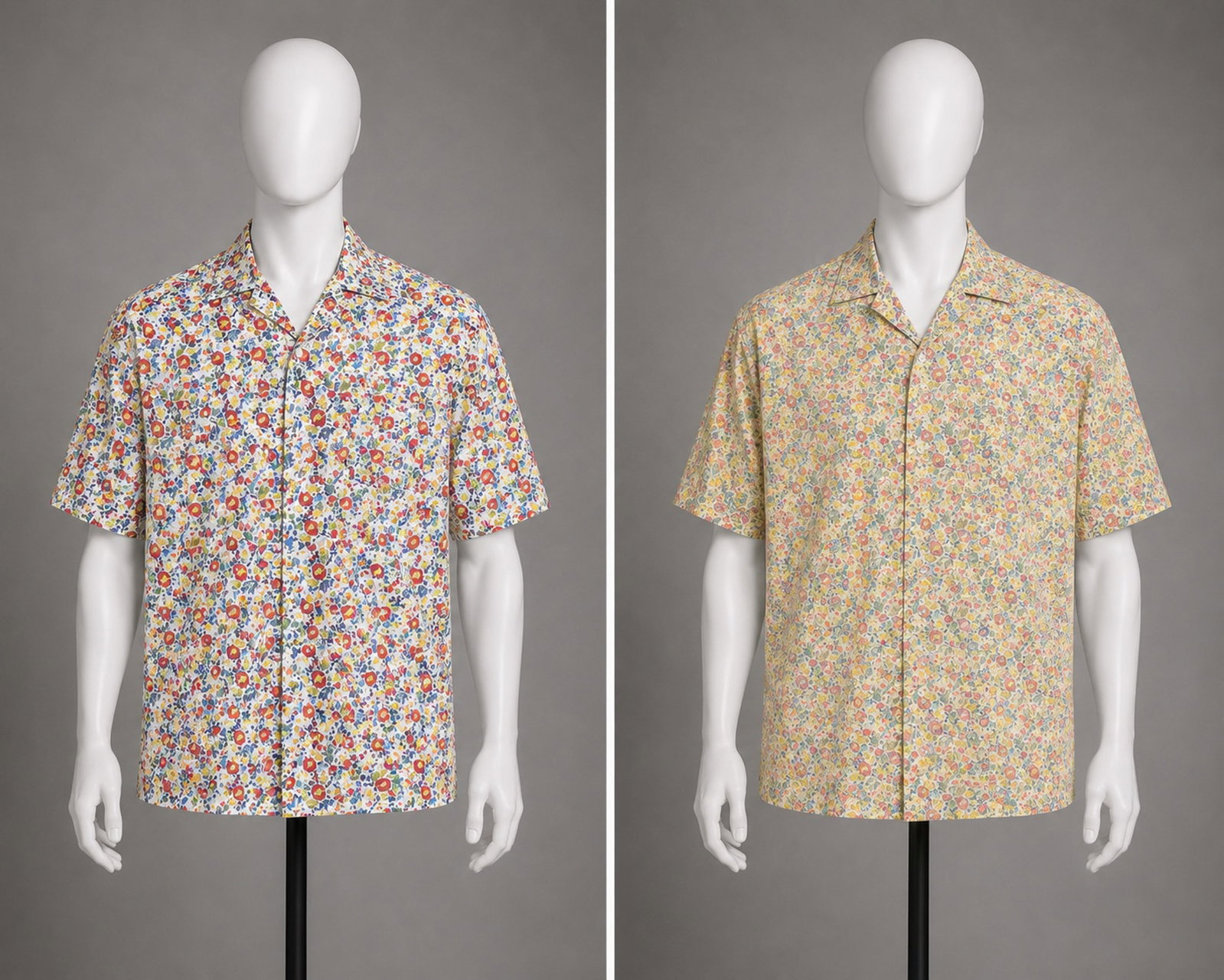 Vintage 1970s Liberty of London Men's Shirts All Over Floral Prints: Vintage 1970s Liberty of London Men's Shirts All Over Floral Prints. Two shirts. Original labels. 100% Tana Lawn cotton fabric. Vintage adult size large and extra large.