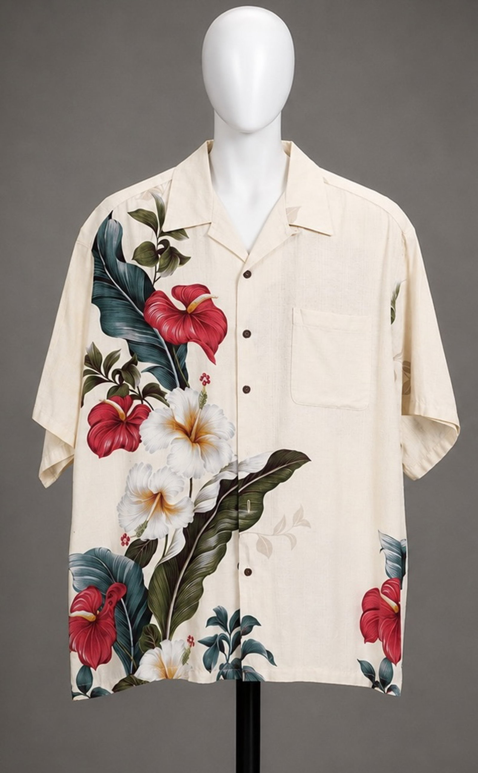 Vintage 1950s Iolani Hawaiian Rayon Vertical Border Print Shirt: Vintage 1950s Iolani Hawaiian Rayon Vertical Border Print Shirt. 100% Rayon and original tag. Vintage adult extra large.