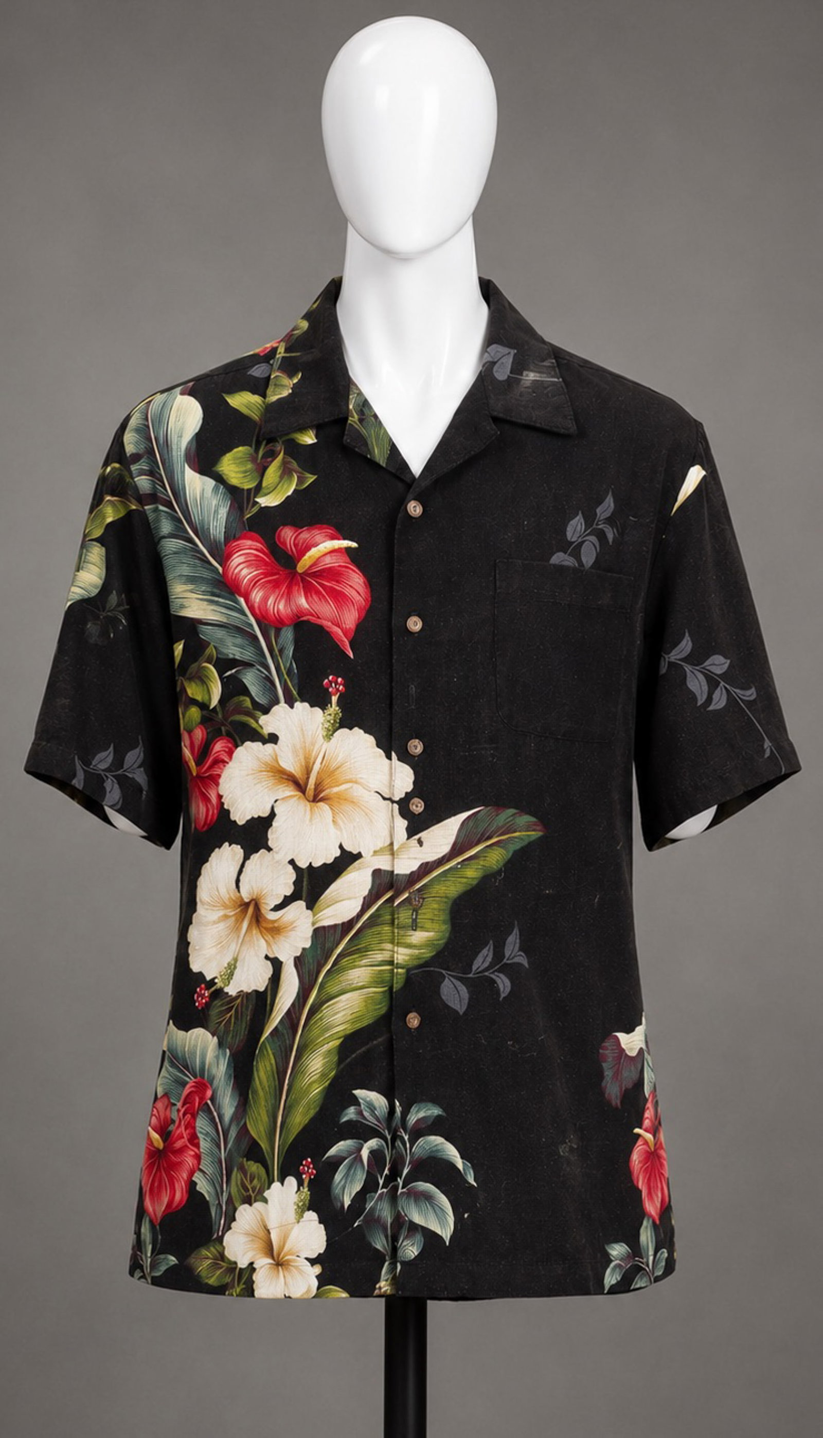 Vintage 1950s Iolani Hawaiian Rayon Vertical Border Print Shirt (1 of 12)
