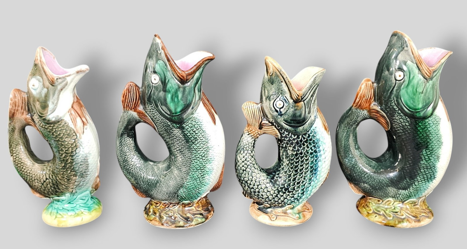 19th Century Majolica Fish Pitchers (1 of 11)