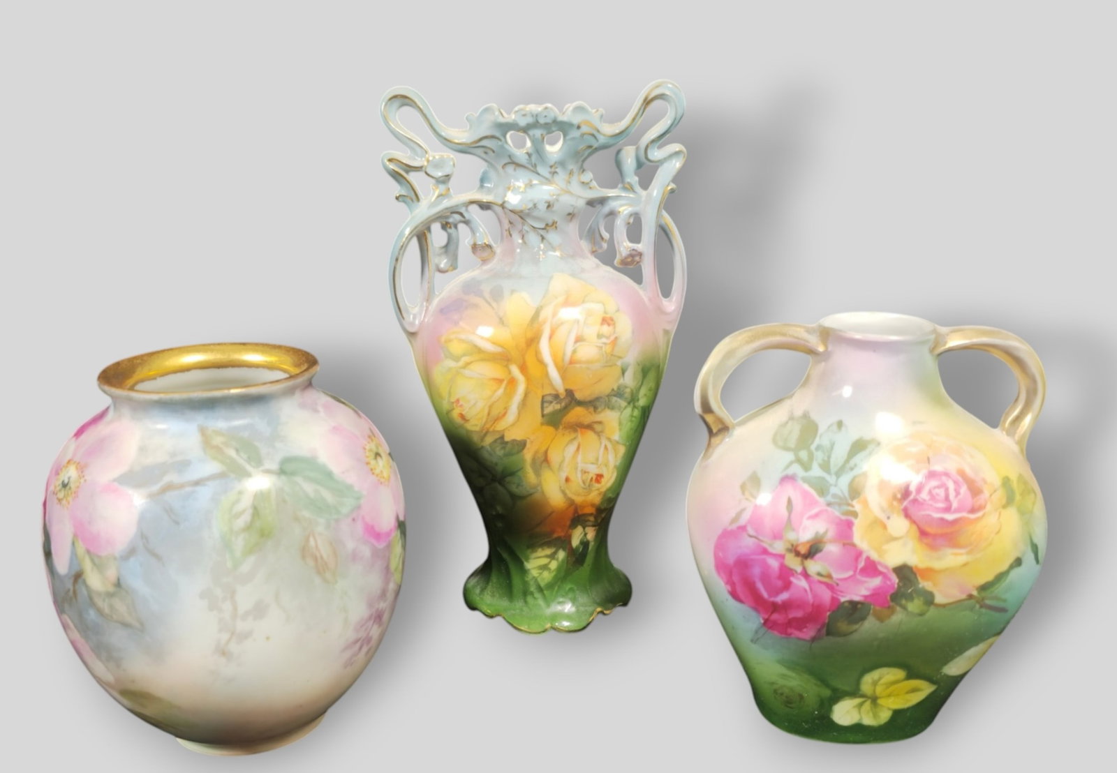 Czechoslovakian Floral Decorated Porcelain Cabinet Vases (1 of 14)