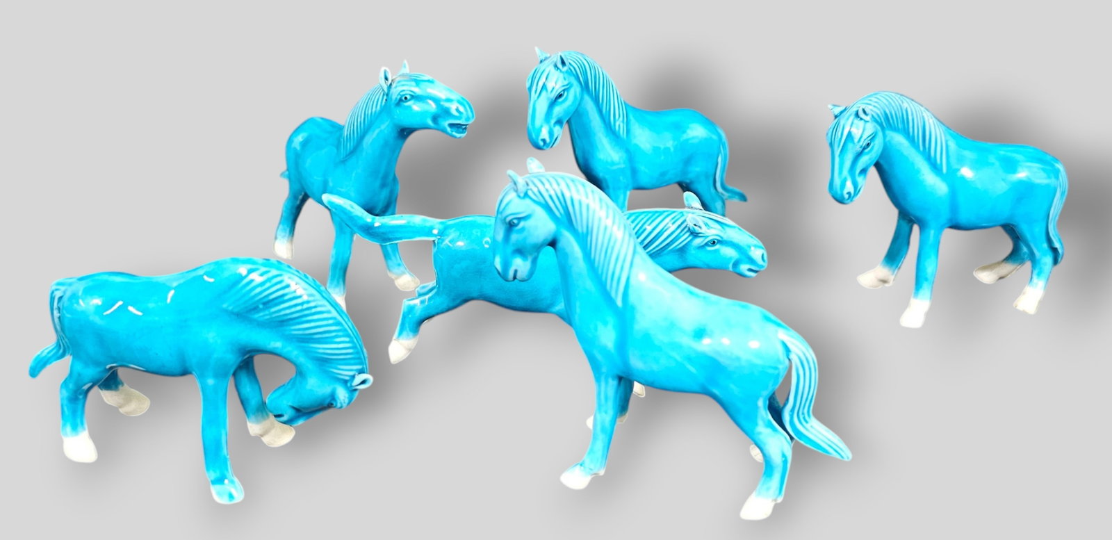 Chinese Republic Period Porcelain Horses: Chinese Republic Period Porcelain Horses. 6 total. 4 1/4w x 1 3/4d x 2h.