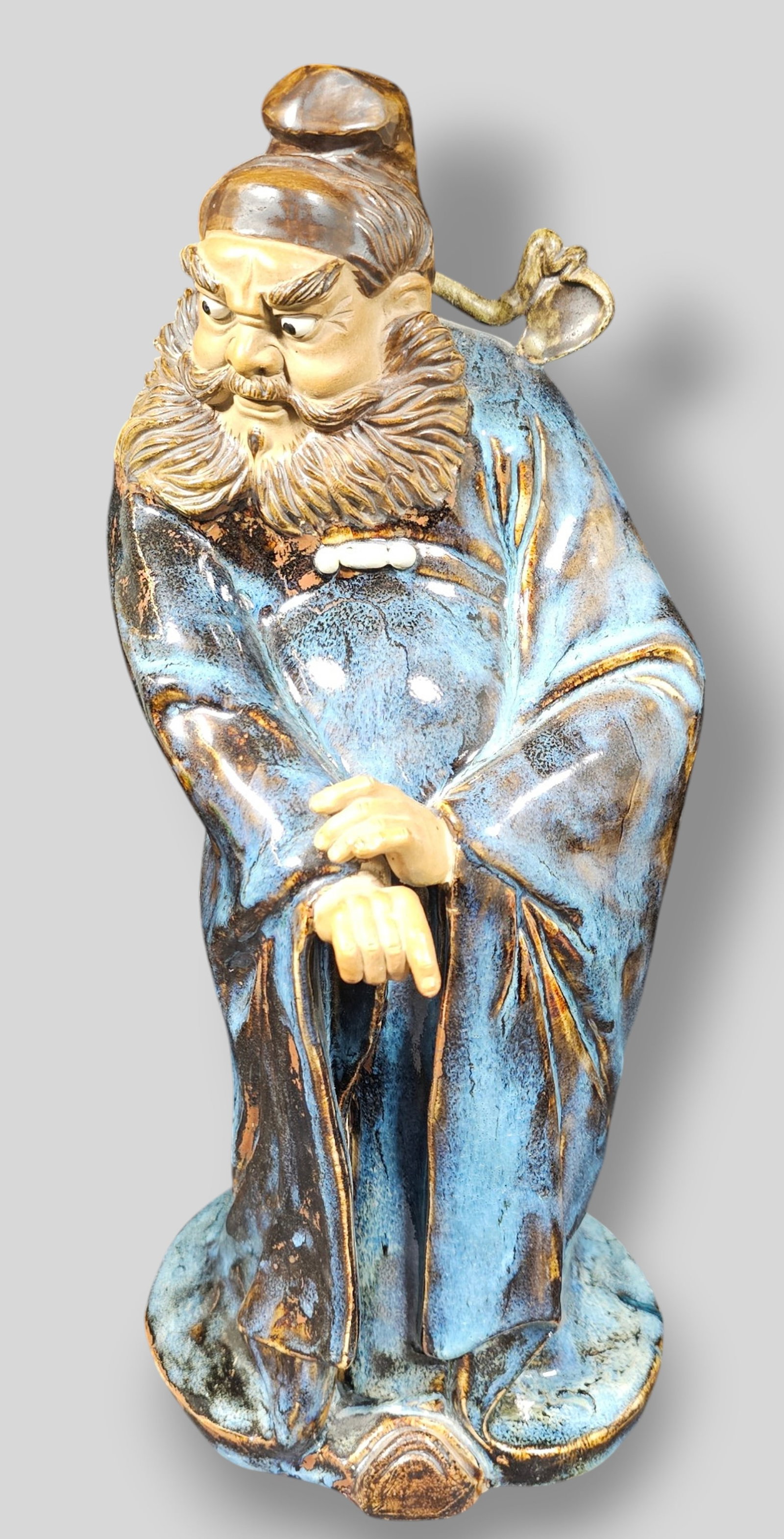 Chinese Ceramic Taoist Immortal Lu Dongbin: Chinese Ceramic Taoist Immortal Lu Dongbin. 20th Century. Bearded figure wearing robe. 9w x 9d x 17 1/2h.