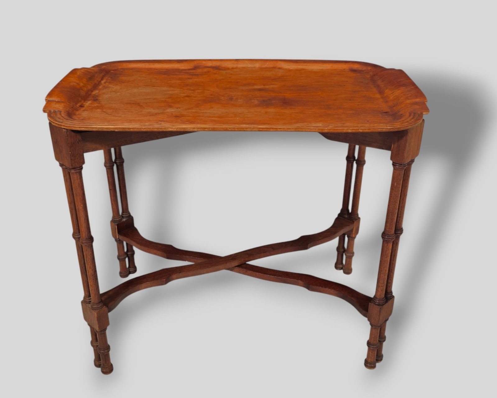 Toastmaster Hospitality Tray Table: Toastmaster Hospitality Tray Table. McGraw Electric Company. Manufacturer's label to underside. Plywood and Walnut. 23 3/4w x 15 3/4d x 19 3/4h.