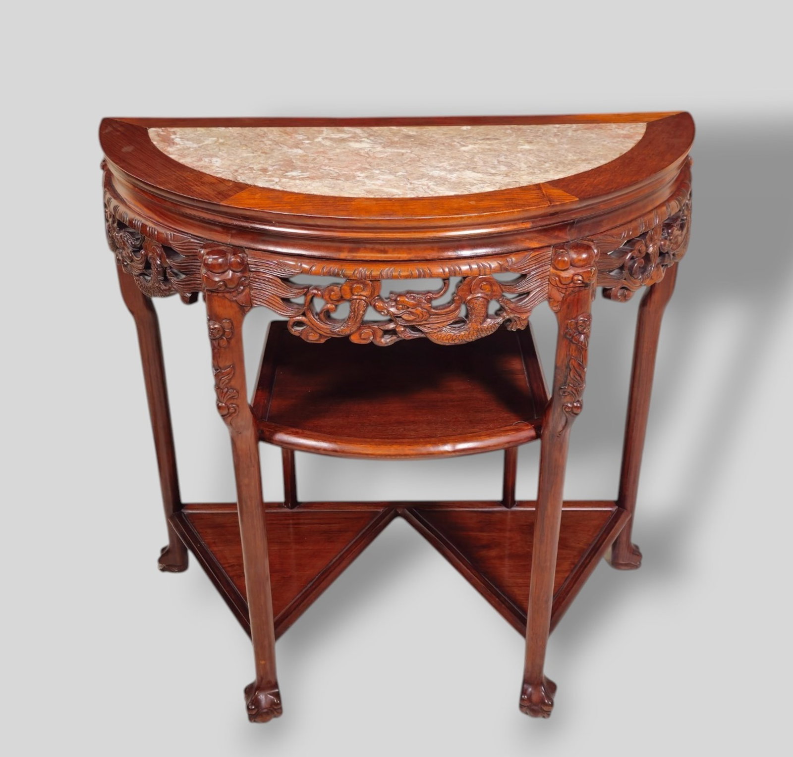 Chinese Carved Teak and Marble Top Table (1 of 13)