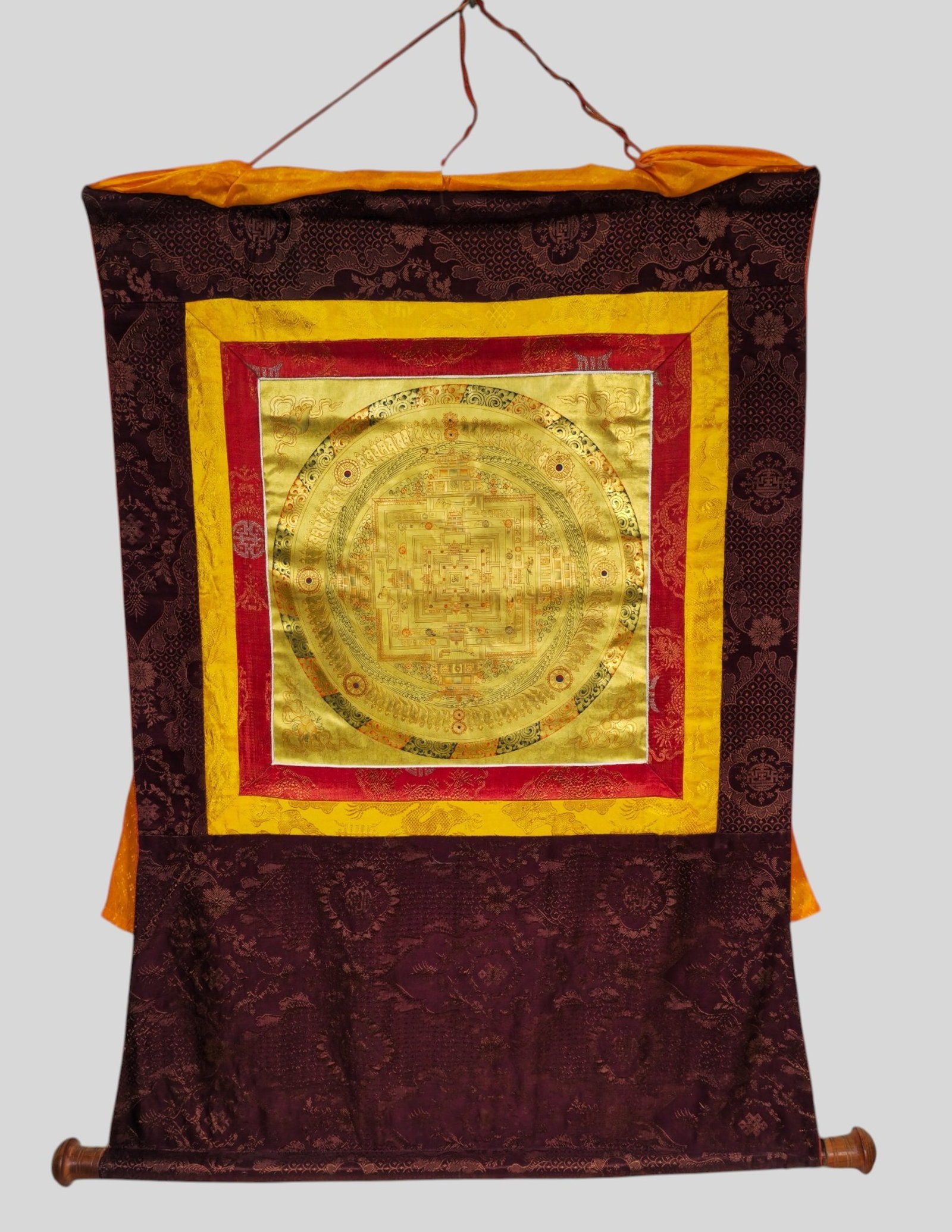 Tibetan Thangka Mandala Scroll Painting on Silk Brocade Roll (1 of 7)