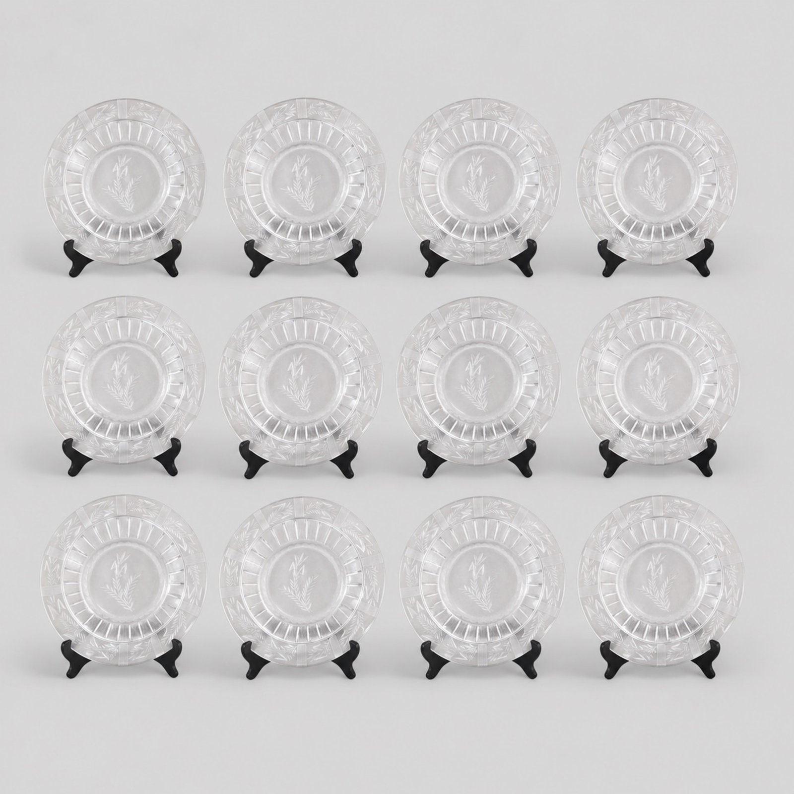 Hawkes Attribution Cut Glass Luncheon Plates: Hawkes Attribution Cut Glass Luncheon Plates. Set of 12. Similar to the Coronet pattern. 8 1/2 dia.