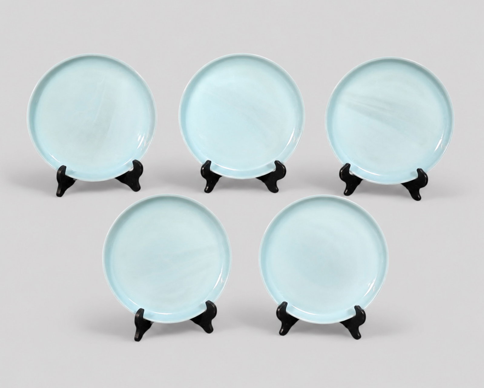 Fire King Anchor Hocking Delphite Blue Plates: Fire King Anchor Hocking Delphite Blue Plates. Set of 5. Manufacturer's mark to underside. 9" dia.