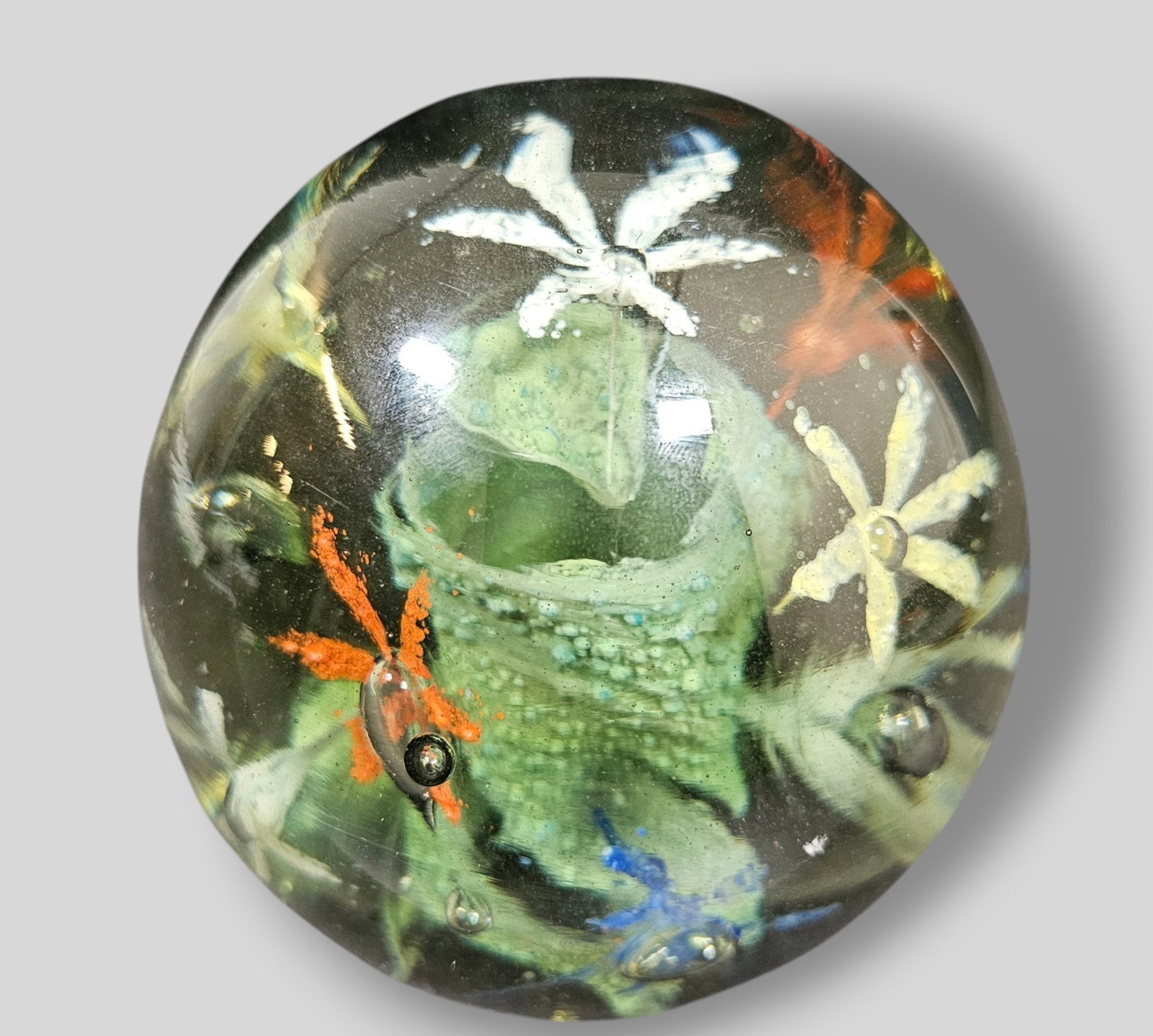 Large 1920s Encased Floral Paperweight: Large 1920s Encased Floral Paperweight. 4dia x 4 1/4h.