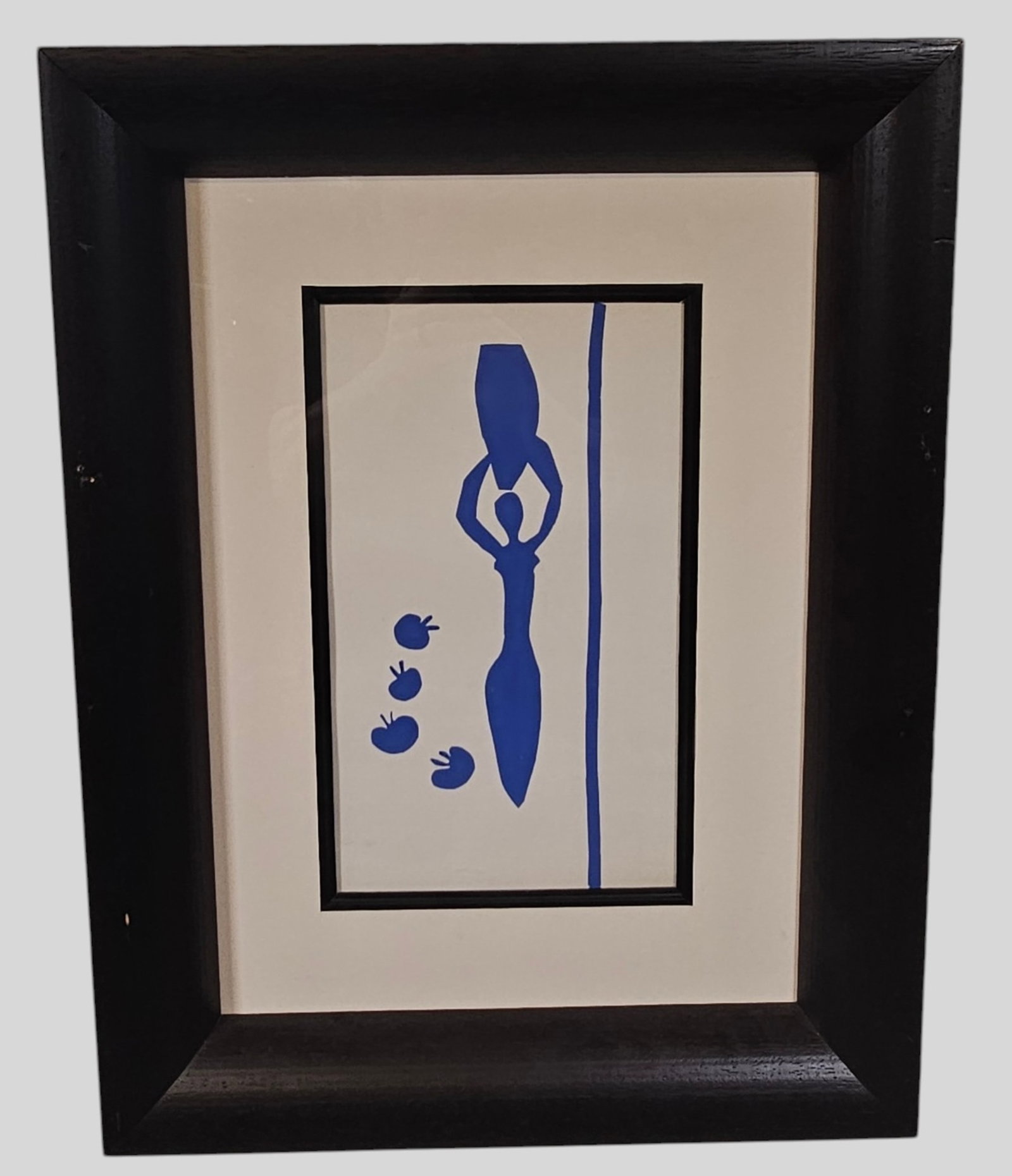 Henri Matisse Lithograph: Henri Matisse (1869-1954) Lithograph, "Woman with Amphora and Pomegranates" Professionally framed and matted. House in fine black lacquered frame. Image Size 13 1/2 x 8. Frame 22 5/8 x 19.