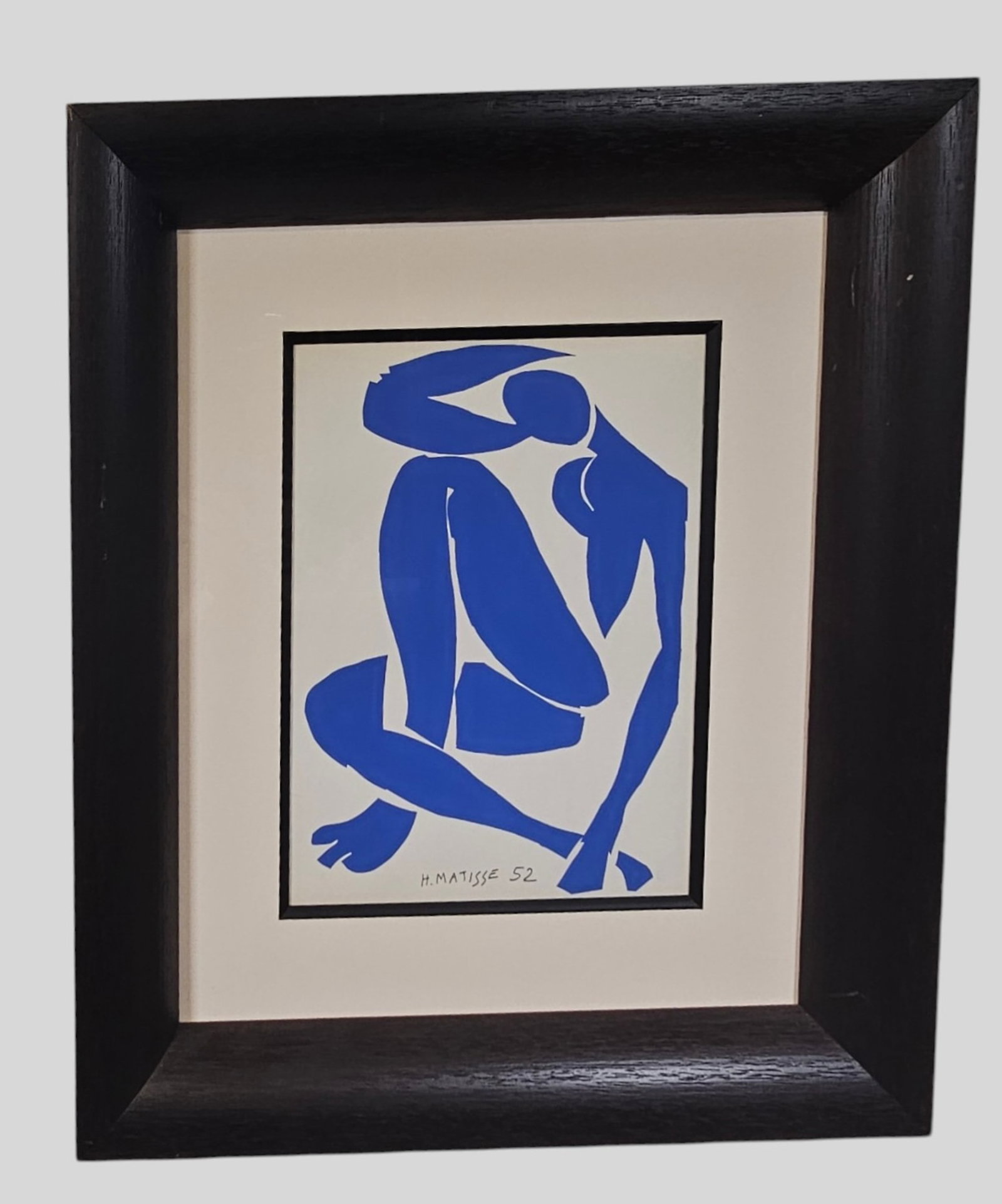 Henri Matisse Lithograph: Henri Matisse (1869-1954) Lithograph, "Blue Nude IV" Professionally framed and matted. House in fine black lacquered frame. Image size 13 1/2 x 10 1/4. Frame 24 1/4 x 20 3/4.
