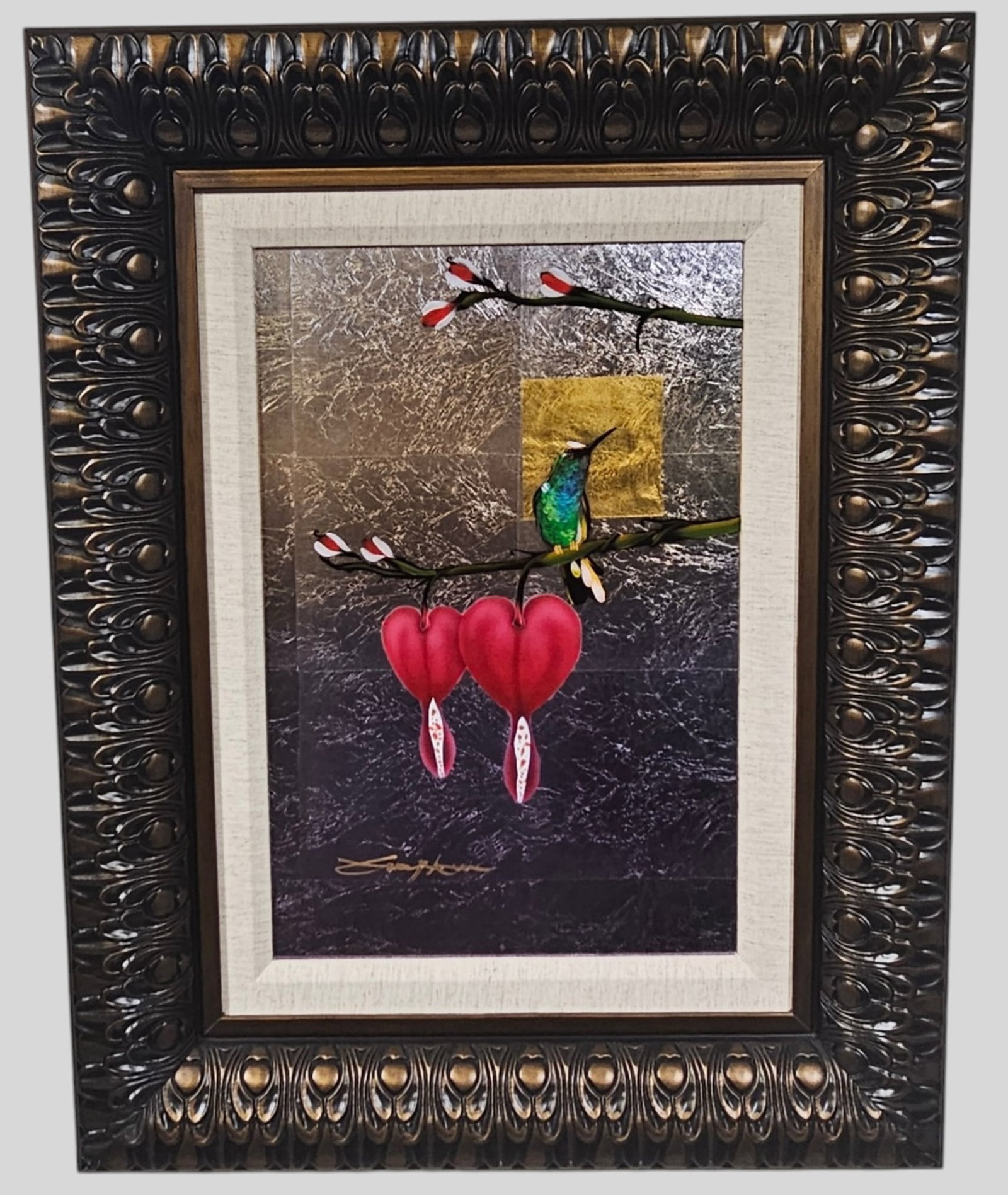Patrick Guyton Mixed Media Painting: Patrick Guyton (Born 1964- , PA) Mixed Media on board, "Open Your Heart to Me" Signed lower left. Professionally framed and matted. Sight 17 1/2 x 11 1/2. Frame 27 1/2 x 21 1/4.