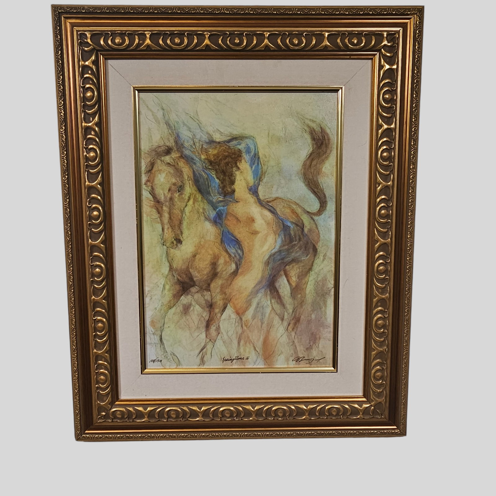 Gary Benfield Serigraph: Gary Benfield (1965- , England) Limited edition serigraph on canvas," Spring Time II" Signed, titled and numbered 125/150 lower margin. Sight 16 1/2 x 11 1/2. Frame 26 1/2 x 21 1/2.