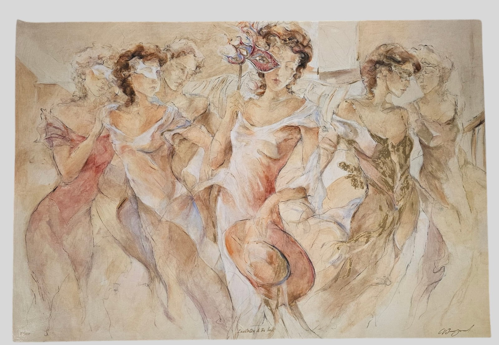 Gary Benfield Serigraph: Gary Benfield (1965- , England) Limited edition serigraph on canvas," Invitation to the Ball" Signed, titled and numbered 89/650 lower margin. Sheet size 24 3/4 x 36 3/8.