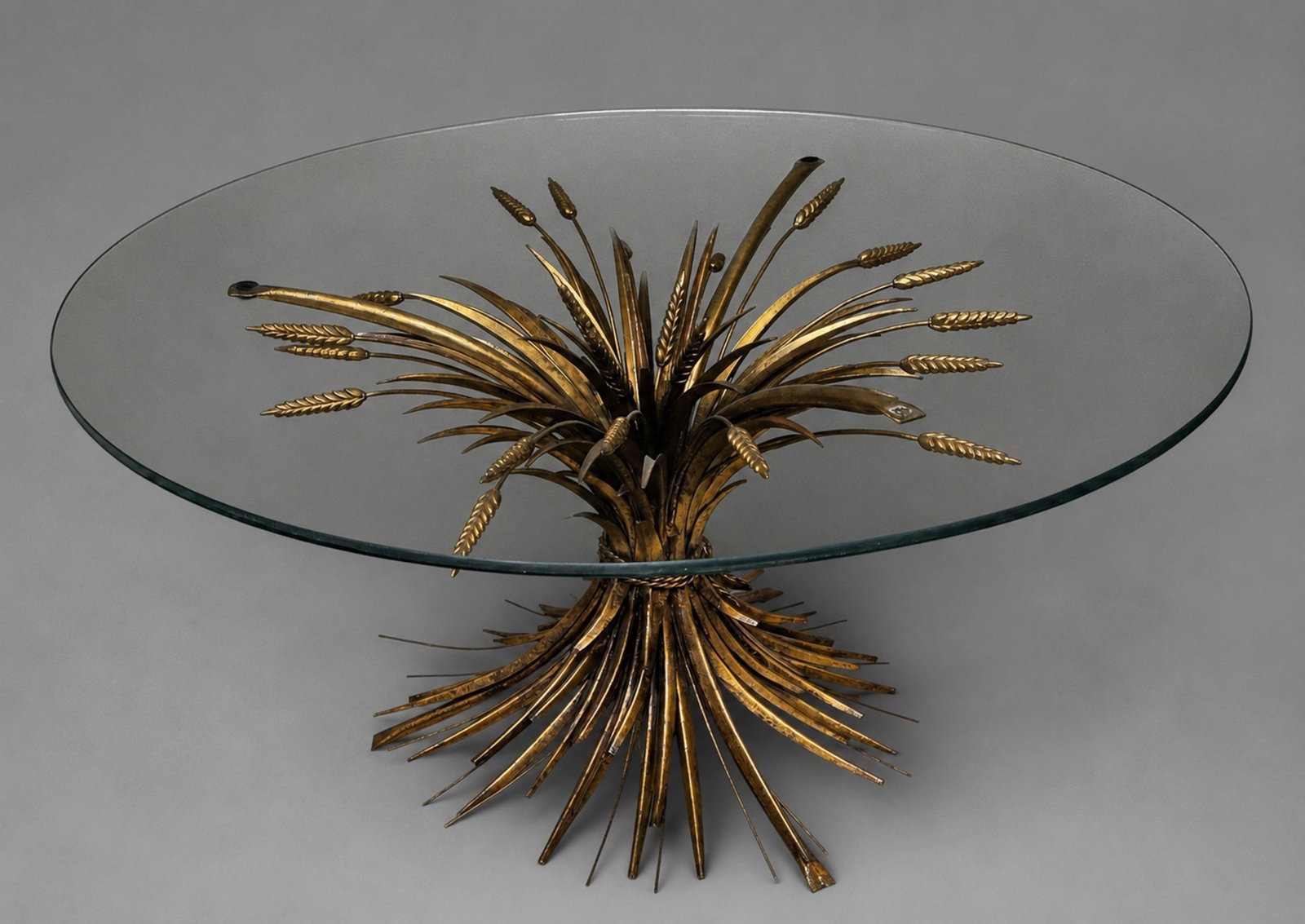 Hollywood Regency Style MCM Gilt Metal Sheaf of Wheat Coffee Table (1 of 7)