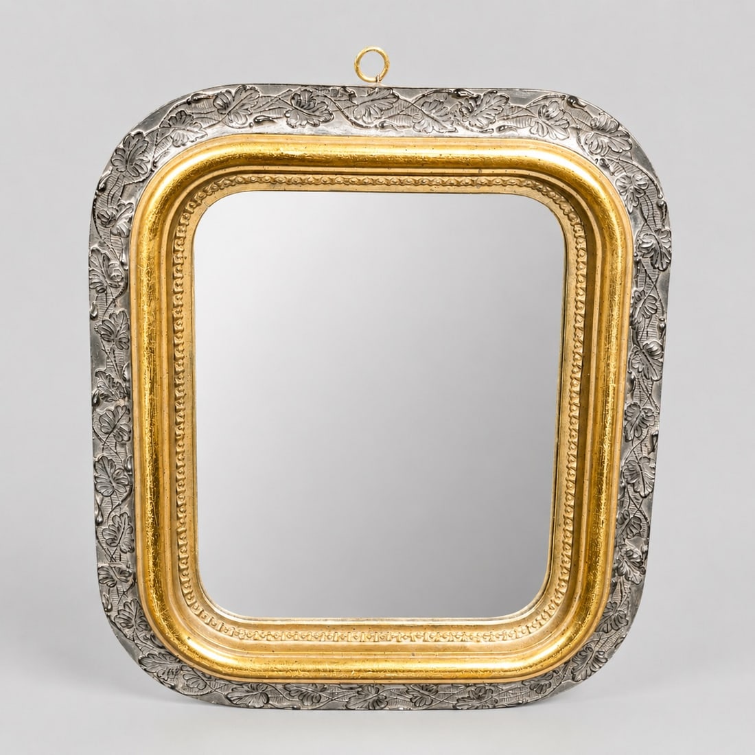 Borghese Carved and Gilt Gesso Wall Mirror: Borghese Carved and Gilt Gesso Wall Mirror. Circa 1950. Manufacturer's label to verso. 11 1/2w x 1 1/4d x 13 3/4.