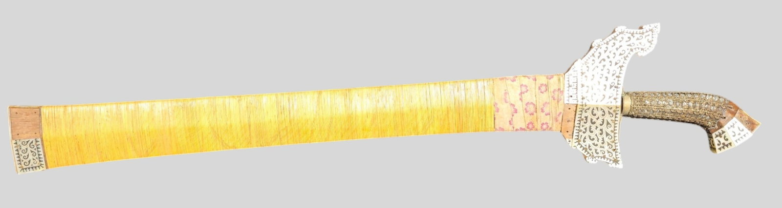 Filipino Moro Sundang Kris Sword 19th Century: Filipino Moro Sundang Kris Sword 19th Century. Double edged wavy blade with hardwood, copper alloy and silver inlay. Original but loose rosewood scabbard. Blade 23 long x 2 wide. Original inlaid handl
