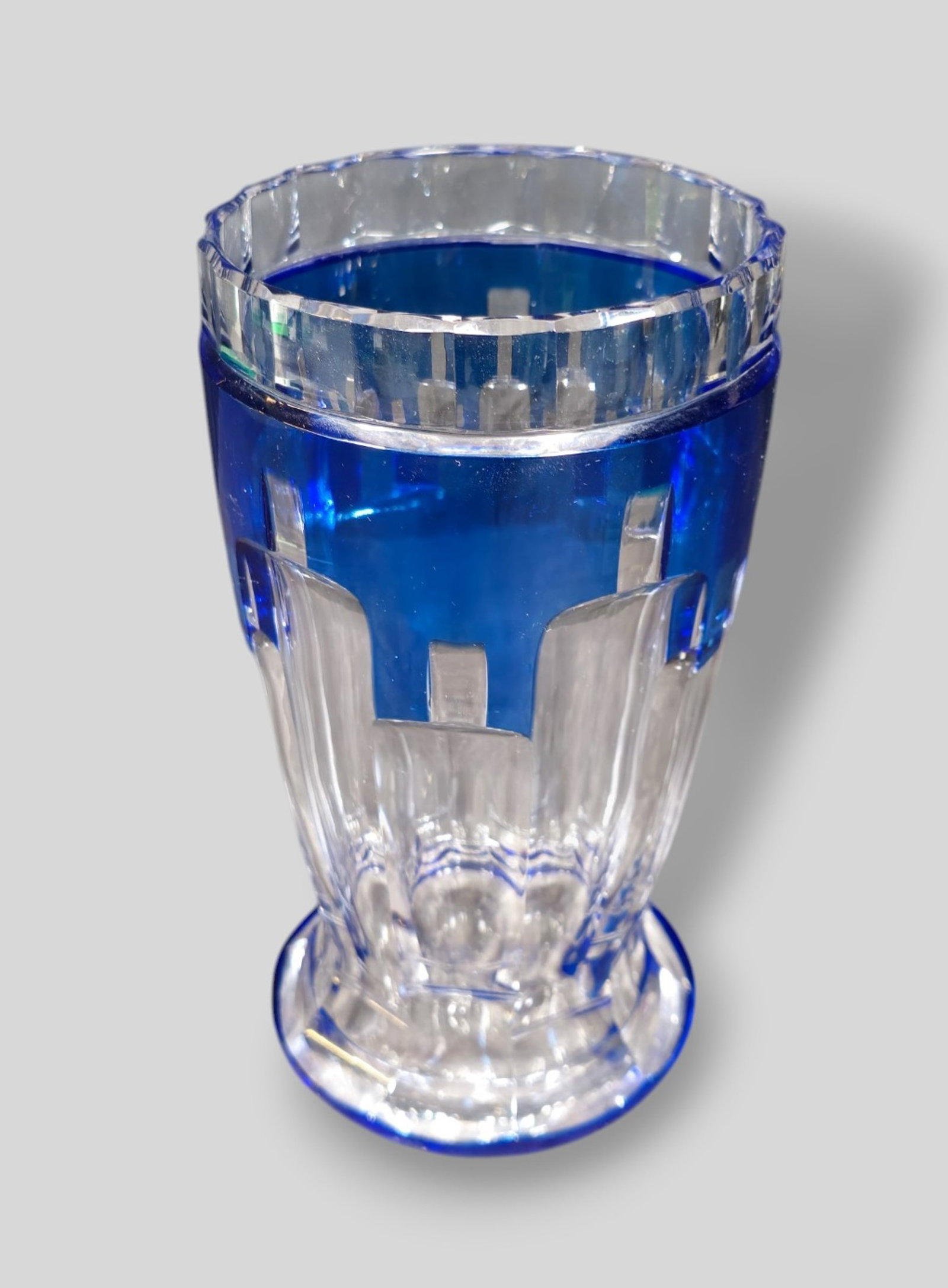Val Sint Lambert Cobalt Blue Cut to Clear Modernist Vase (1 of 9)