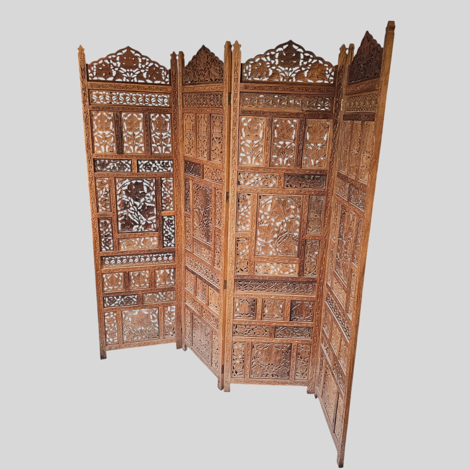 Four Panel Carved Teak Screen - 2