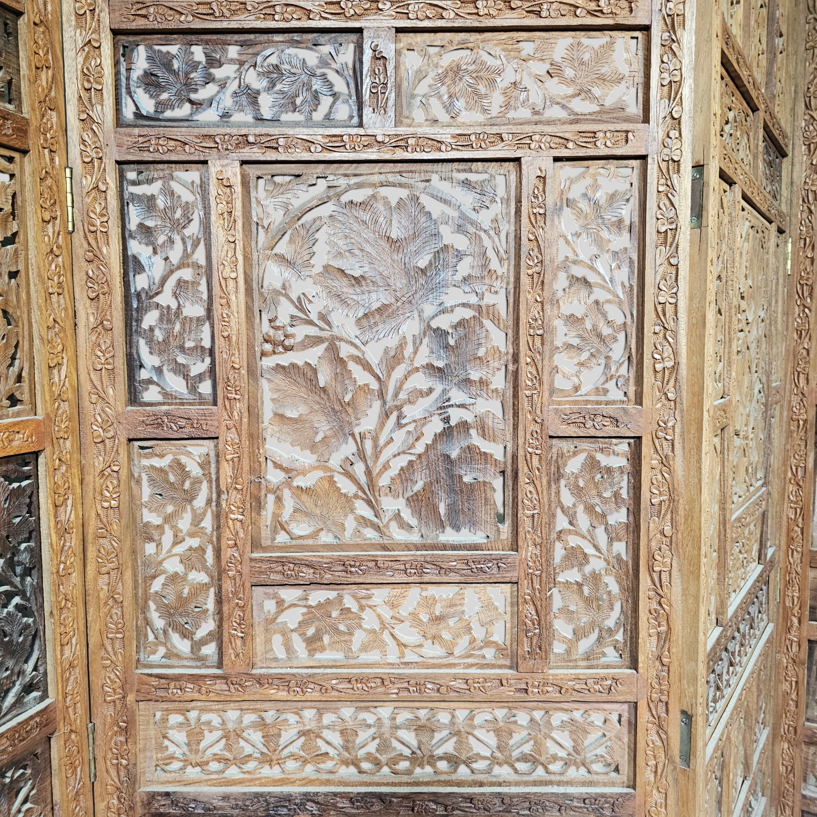 Four Panel Carved Teak Screen - 3