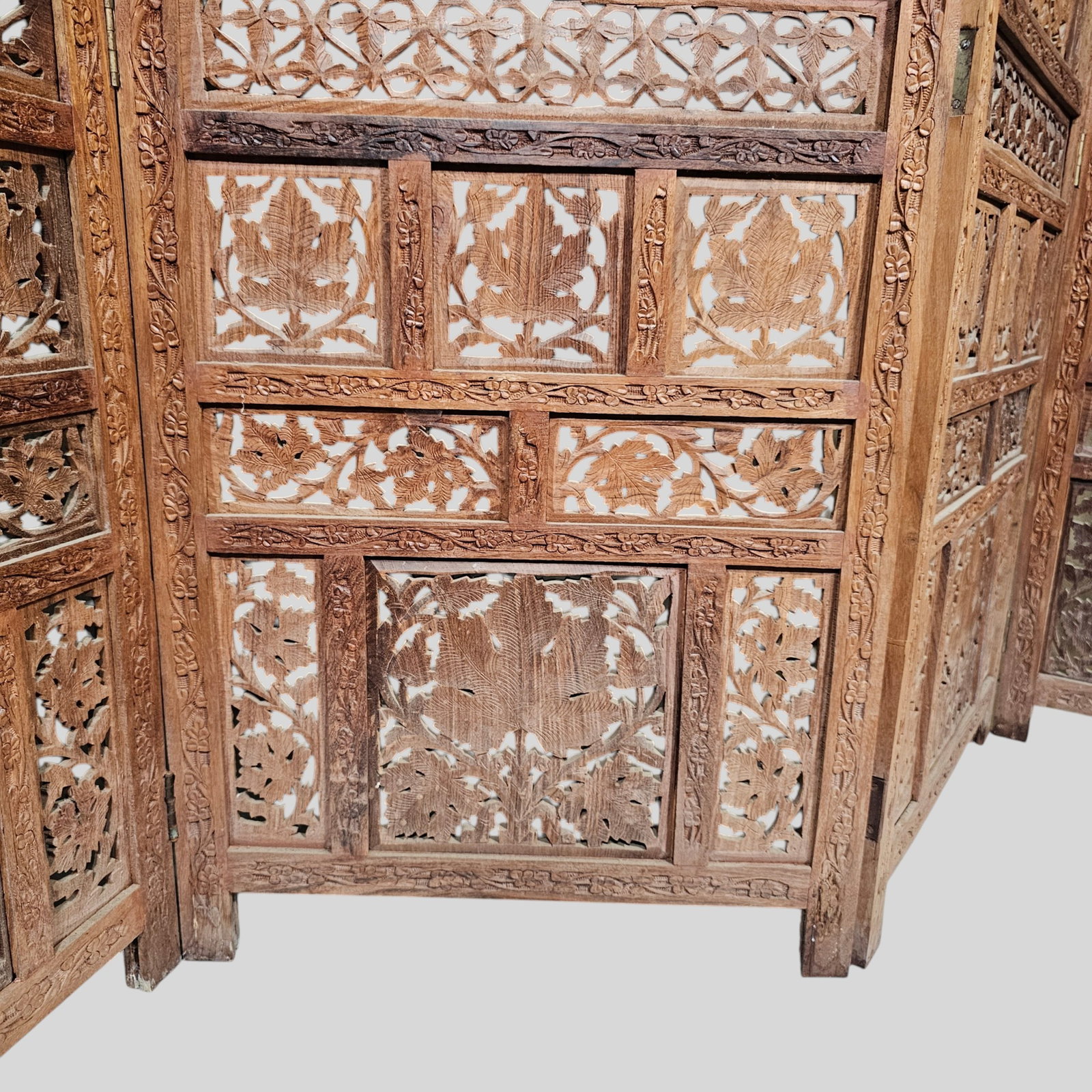 Four Panel Carved Teak Screen - 5