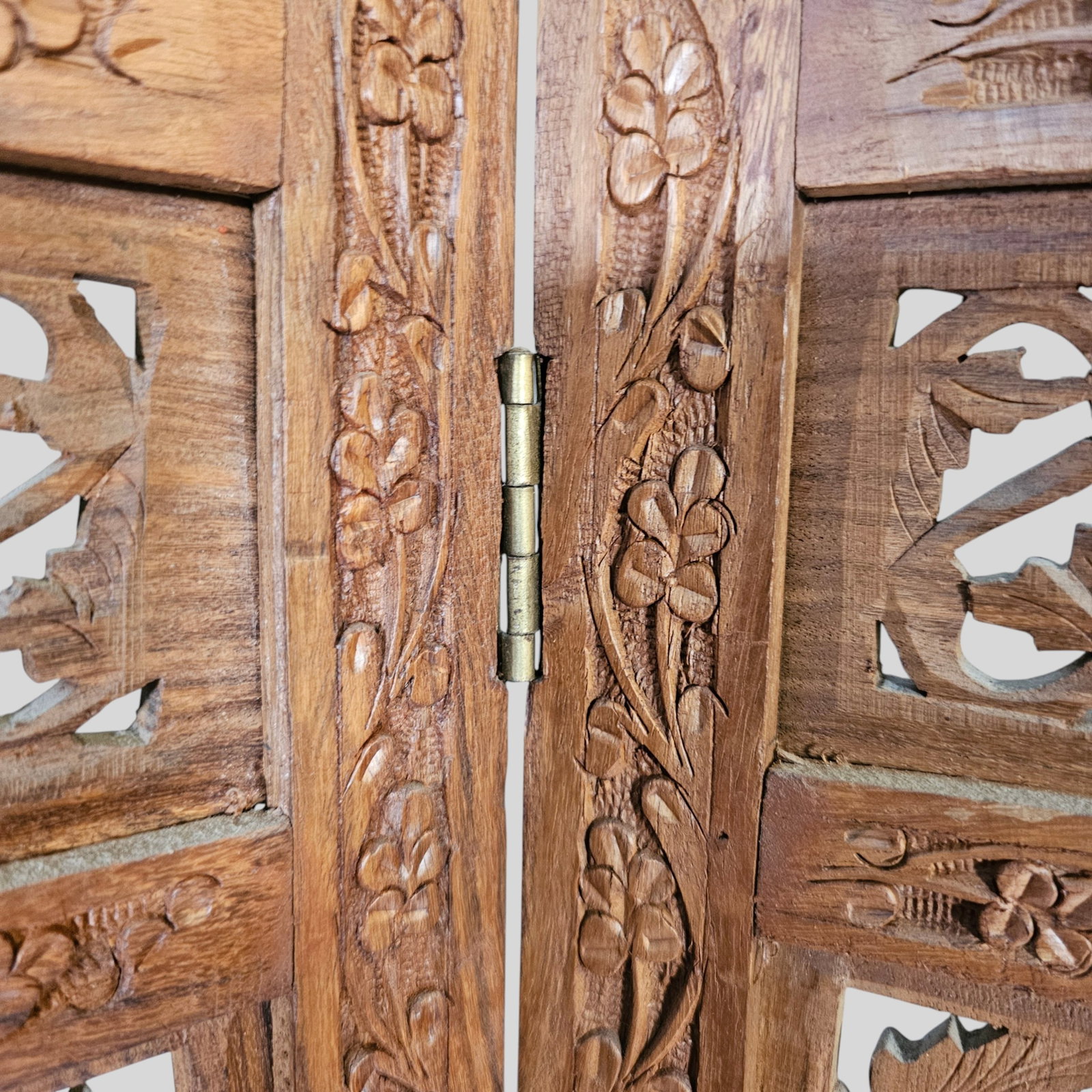 Four Panel Carved Teak Screen - 8