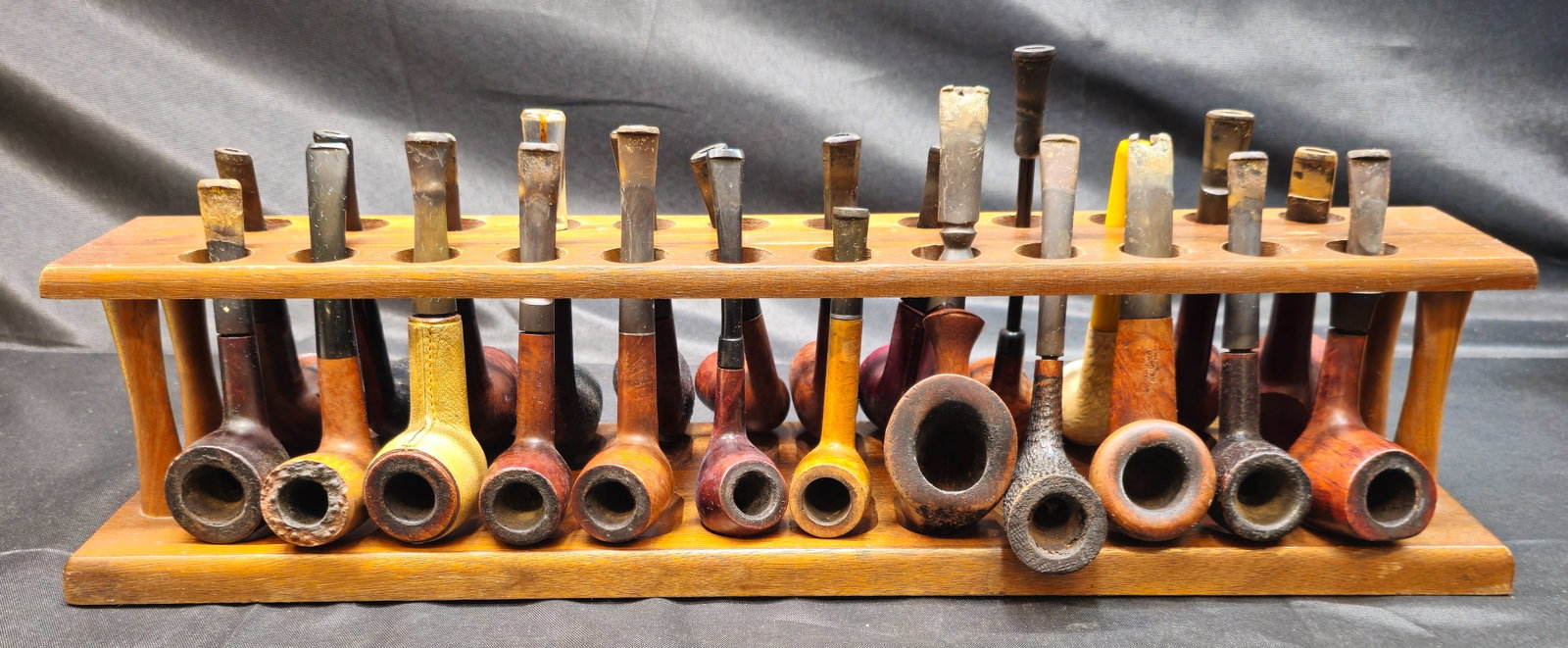 Twenty-Four Vintage Smoking Pipes with Wooden Pipe Rack (1 of 15)