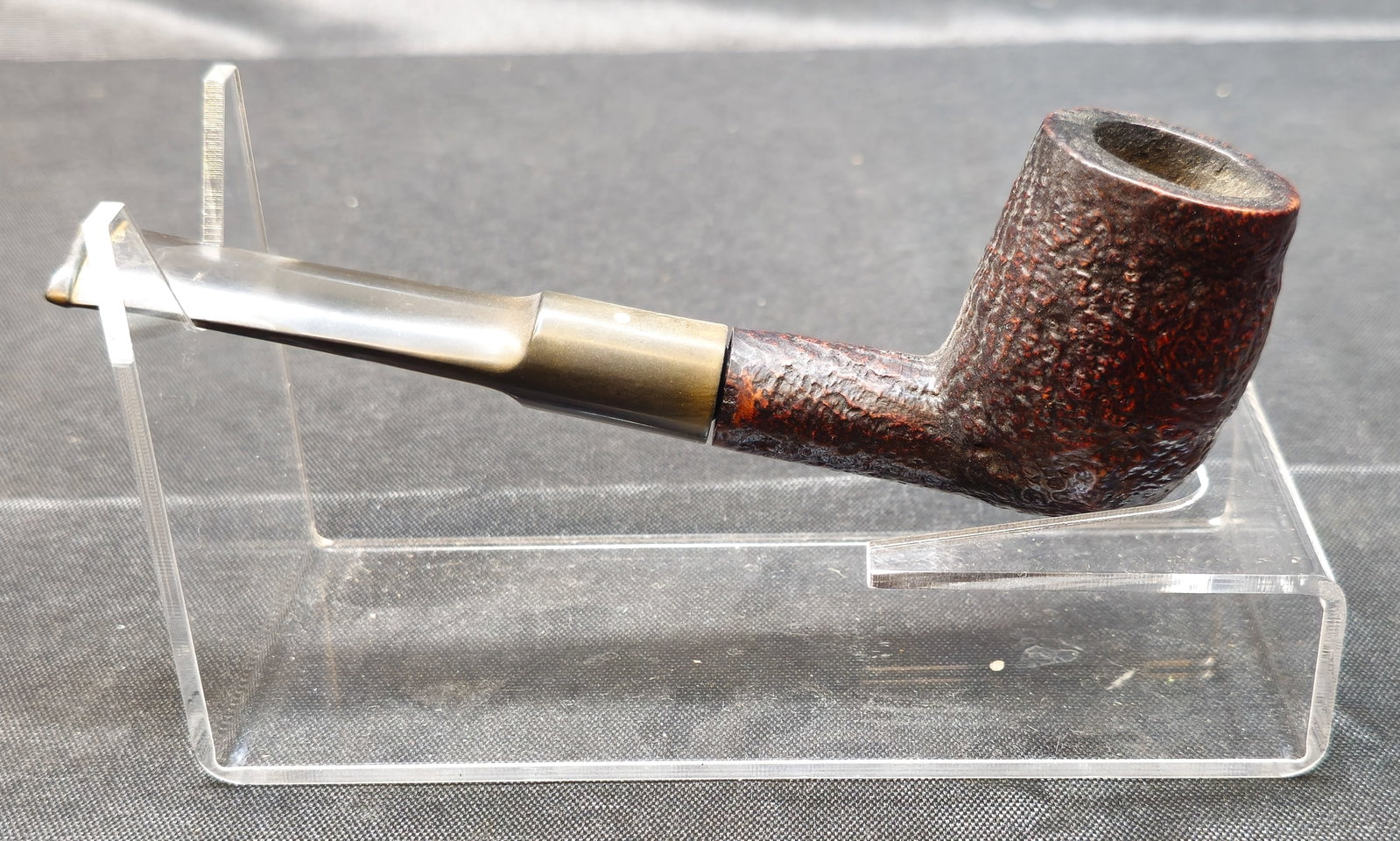 Dunhill Shell Briar LBS F/T: Dunhill Shell Briar LBS F/T. Sandblasted briar tobacco pipe in the LBS straight billiard shape with fishtail vulcanite stem and Dunhill white spot. Shank marked "LBS F/T," "Dunhill Shell," "Made in En