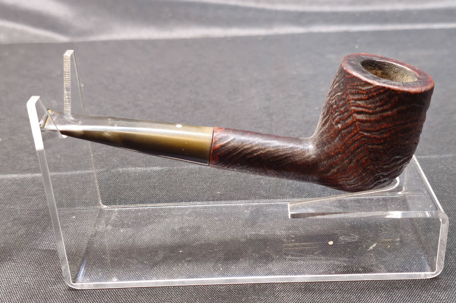 Dunhill Shell Briar LBS F/T: Dunhill Shell Briar LBS F/T. Sandblasted briar tobacco pipe in the LBS straight billiard shape with fishtail vulcanite stem and Dunhill white spot. Shank marked "LBS F/T," "Dunhill Shell Briar," "Made