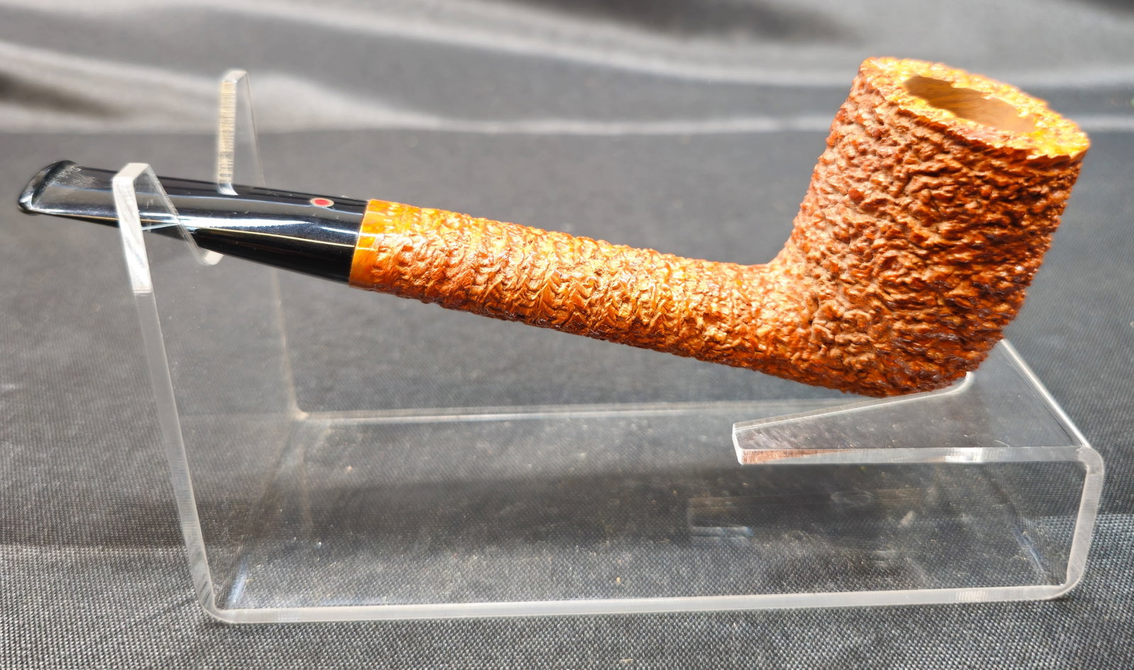 Ser Jacopo Per Aspera Ad Astra R2: Ser Jacopo Per Aspera Ad Astra R2. Italian briar tobacco pipe with rusticated finish, straight form, black mouthpiece with red dot logo, and R2 designation. Stamped "PER ASPERA AD ASTRA," "Ser