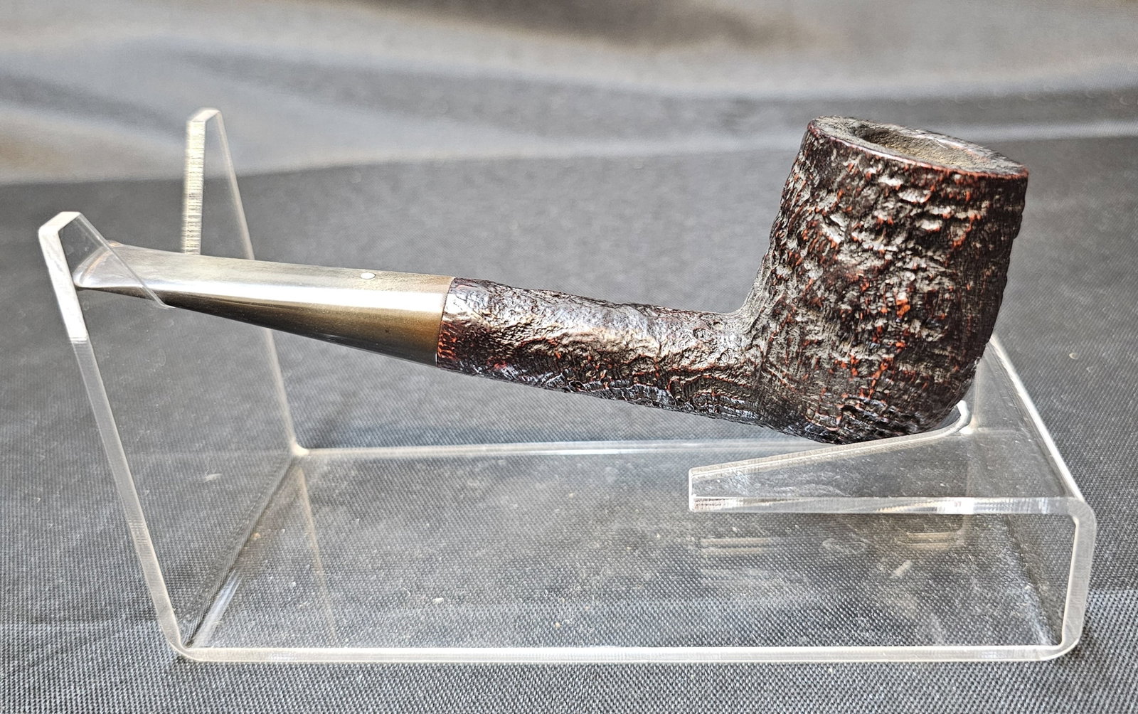 Dunhill Shell Briar LBS: Dunhill Shell Briar LBS. English briar tobacco pipe with dark sandblasted finish, straight billiard form and black mouthpiece with white dot logo. Stamped "LBS," "DUNHILL SHELL BRIAR," and "MADE IN