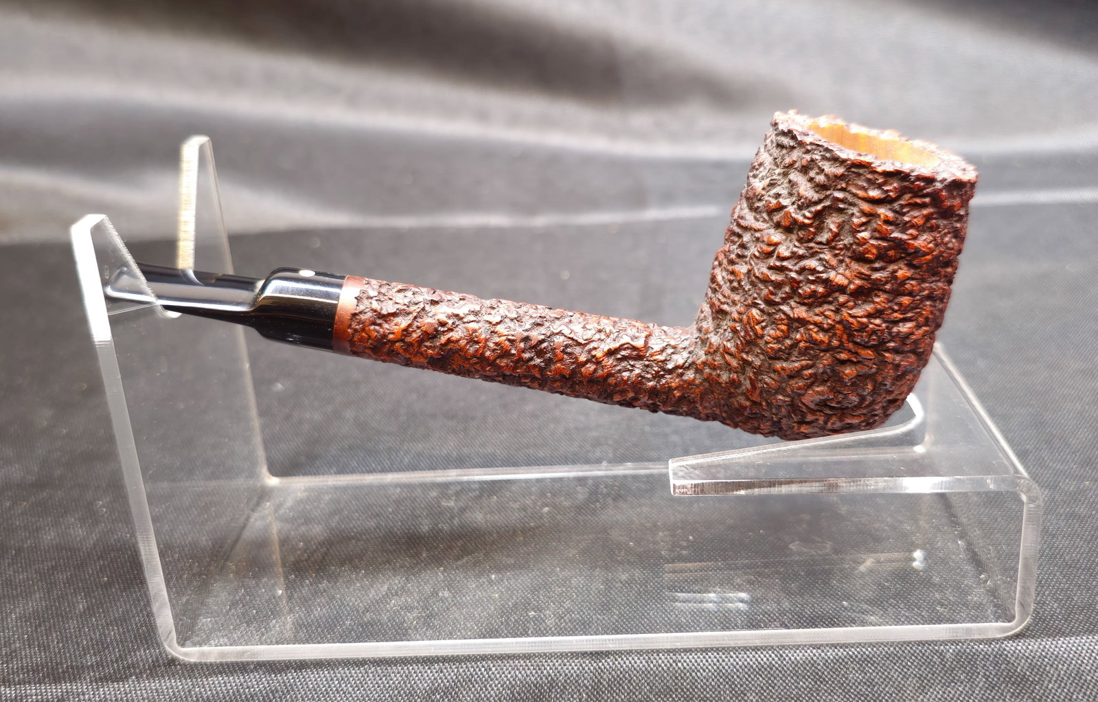 Ser Jacopo Per Aspera Ad Astra R1 Pipe: Ser Jacopo Per Aspera Ad Astra R1 Pipe. Italian briar tobacco pipe with deeply rusticated dark reddish-brown finish, straight billiard form and black mouthpiece. Stamped "PER ASPERA," "AD ASTRA,"