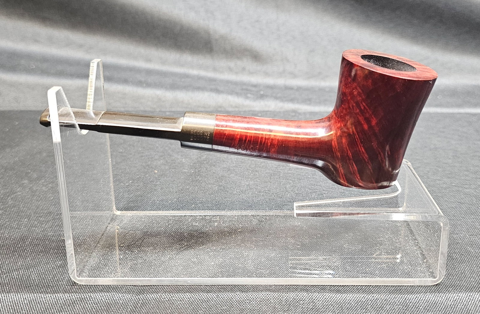 Charatan's Make Belvedere 481DC Pipe: Charatan's Make Belvedere 481DC Pipe. English briar tobacco pipe with smooth deep reddish-brown finish, paneled straight form and black mouthpiece bearing the Charatan CP logo. Stamped "CHARATAN'S
