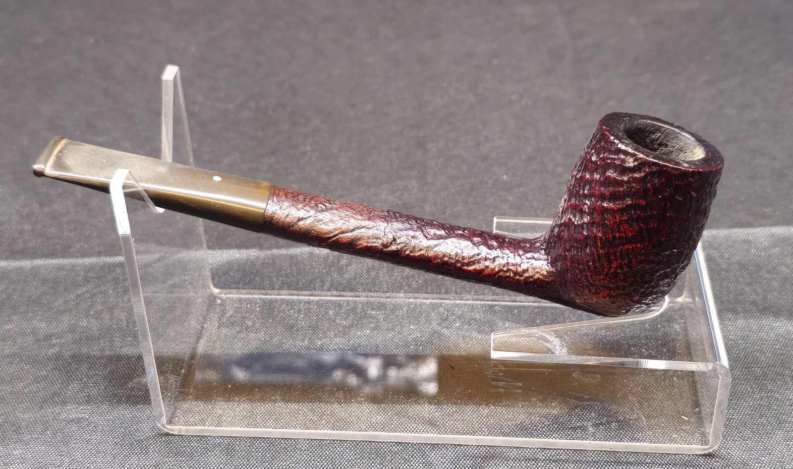 Dunhill Shell 8091 Pipe: Dunhill Shell 8091 Pipe. English briar tobacco pipe with dark sandblasted Shell finish, long straight shank and black mouthpiece with Dunhill white spot. Stamped "8091," "DUNHILL SHELL" and "MADE IN