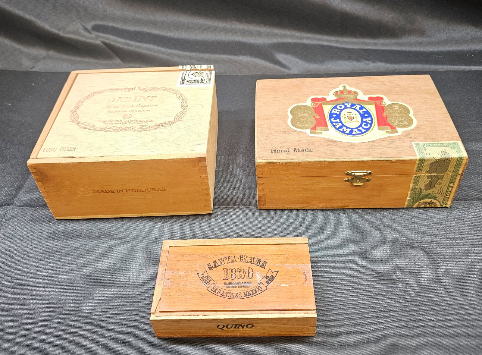 Three Vintage Wooden Cigar Boxes, Royal Jamaica, Santa Clara 1830 & Bailey’s (1 of 12)