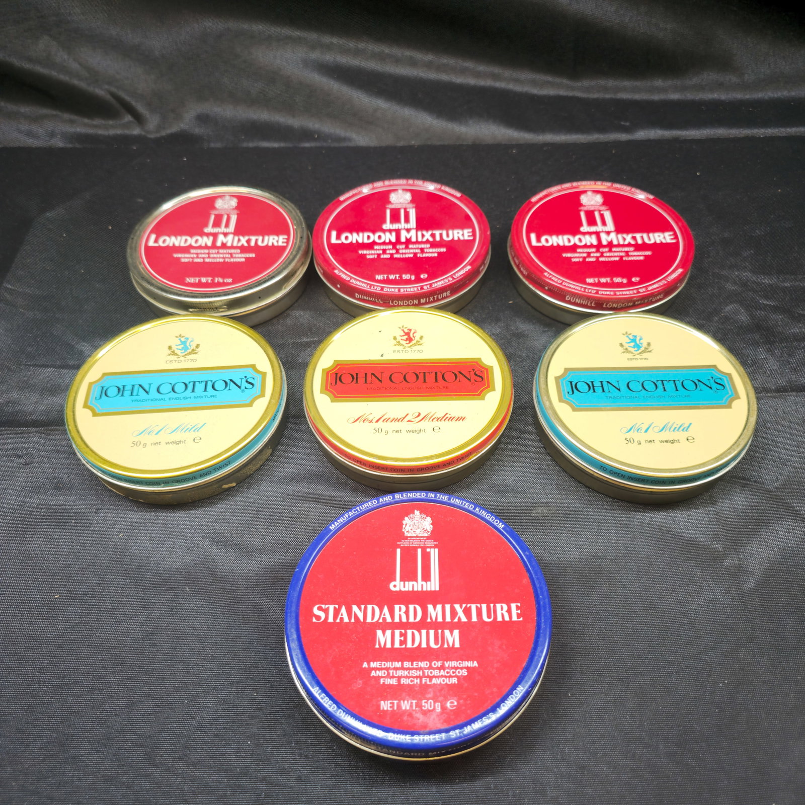 Vintage Dunhill & John Cotton's Pipe Tobacco Tins, Seven Pieces (1 of 3)