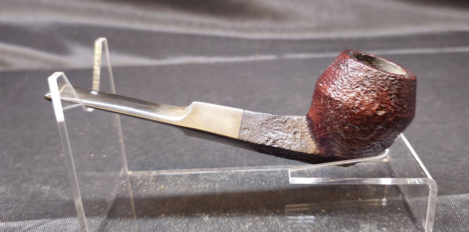 Dunhill Shell ODA 837 Pipe: Dunhill Shell ODA 837 Pipe, English briar tobacco pipe in a large straight bulldog form with dark sandblasted Shell finish, paneled shank, tapered vulcanite stem, and Dunhill white spot. Shank marked